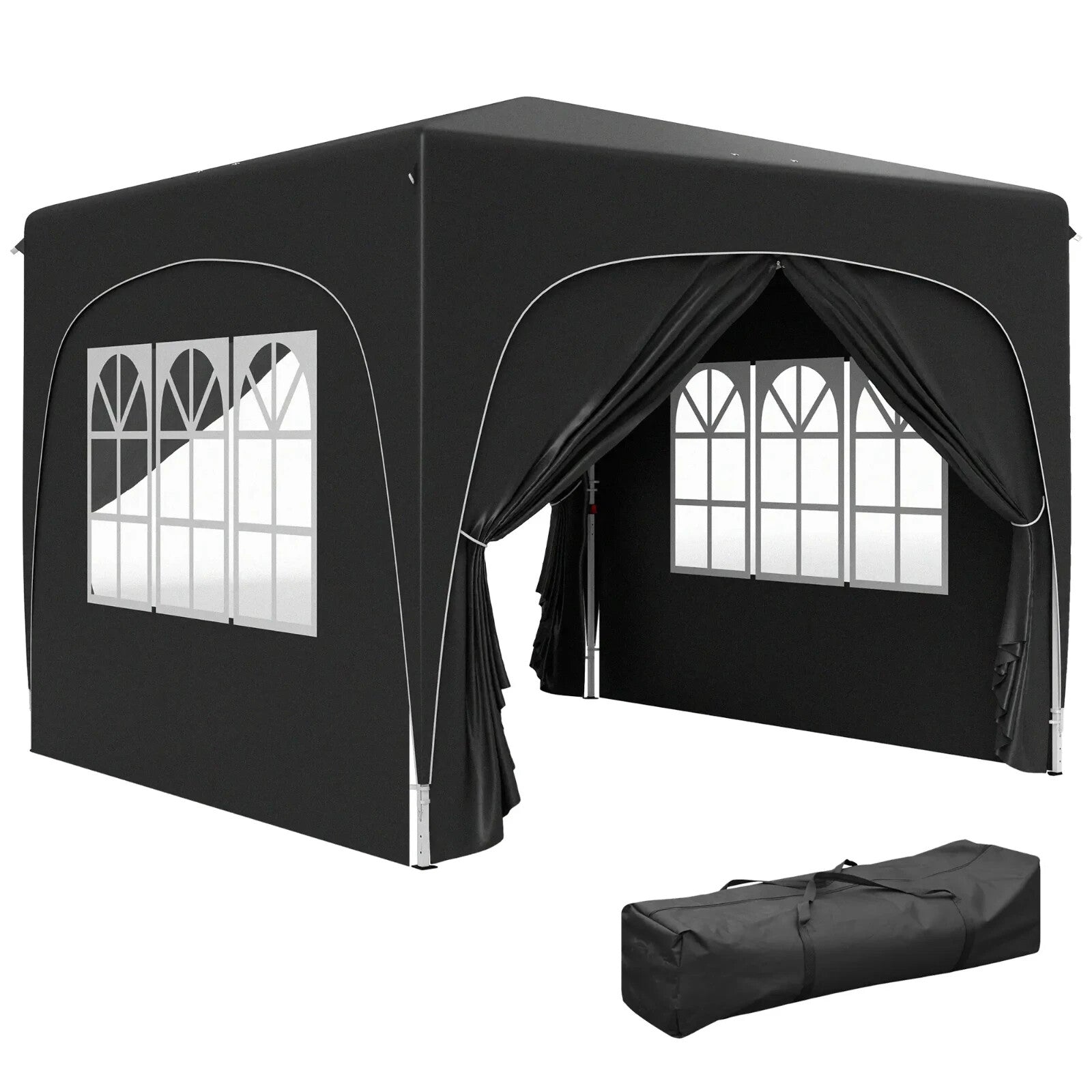 3x3m UPF50+ Pop - Up Gazebo with Metal Frame Sides and Zipper Carry Bag, Black - Home and Garden Furniture Shop - rustic - furniture