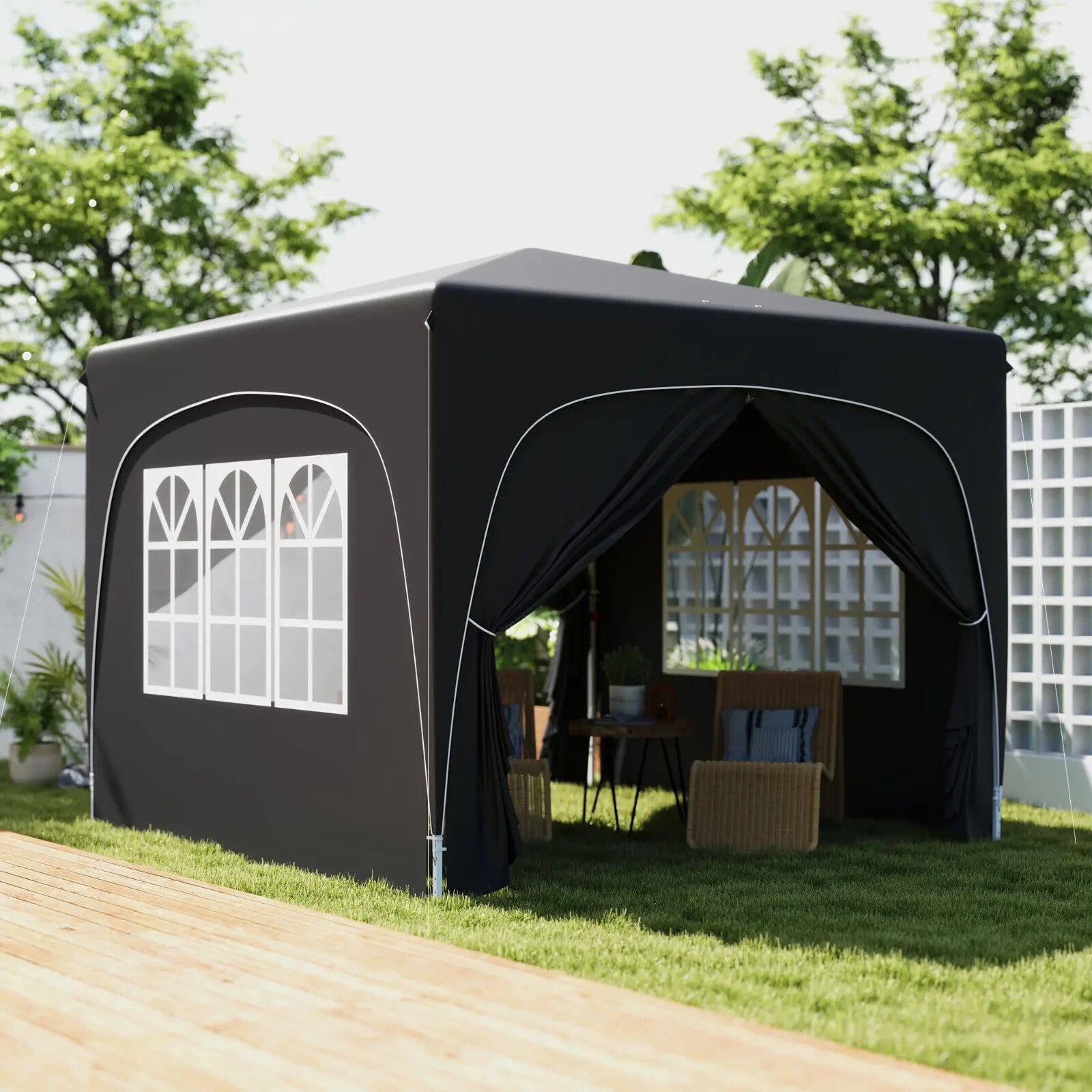 3x3m UPF50+ Pop - Up Gazebo with Metal Frame Sides and Zipper Carry Bag, Black - Home and Garden Furniture Shop - rustic - furniture