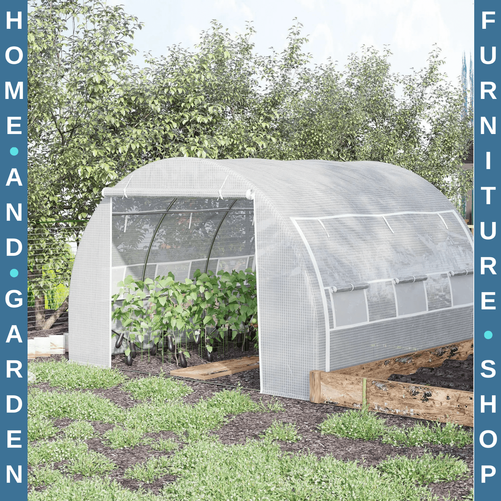3x3x2 m Walk - In Polytunnel Greenhouse with Reinforced Cover & Zipped Door White - Home and Garden Furniture Shop - rustic - furniture