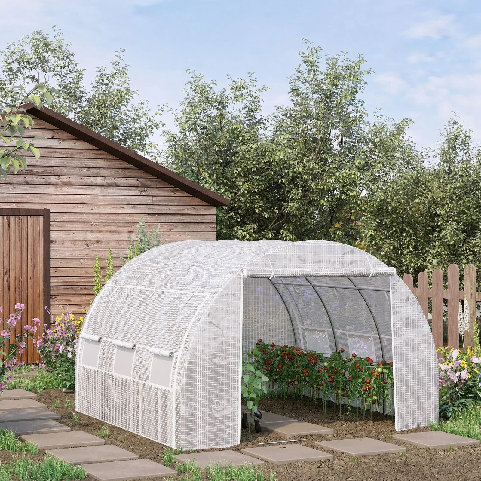 3x3x2 m Walk - In Polytunnel Greenhouse with Reinforced Cover & Zipped Door White - Home and Garden Furniture Shop - rustic - furniture