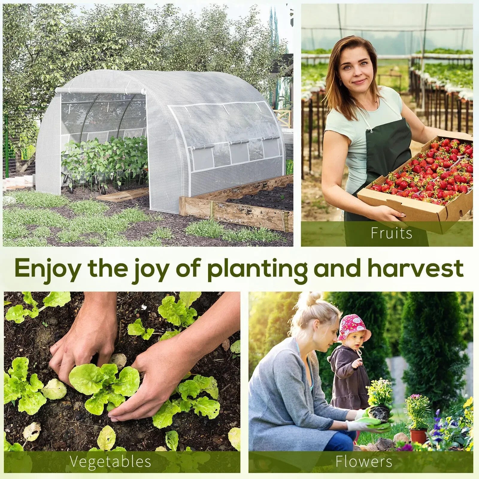 3x3x2 m Walk - In Polytunnel Greenhouse with Reinforced Cover & Zipped Door White - Home and Garden Furniture Shop - rustic - furniture