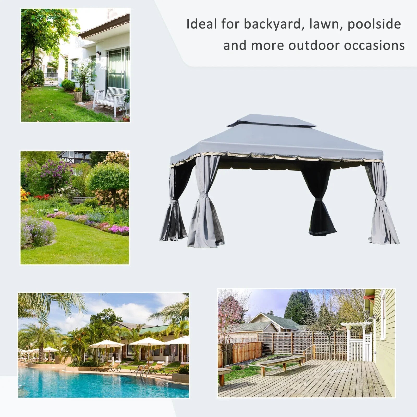 3x4m Aluminium Garden Gazebo Marquee Canopy Tent Netting Patio Party Pavilion - Home and Garden Furniture Shop - rustic - furniture