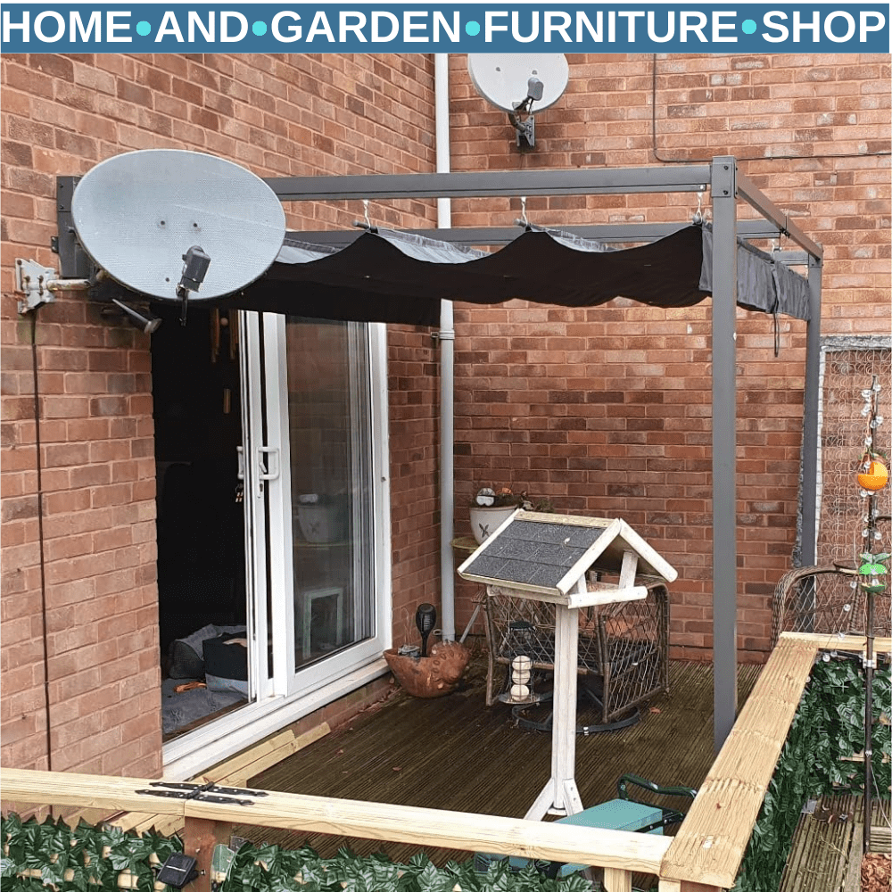 3x4m Lean To Pergola with Retractable Roof Metal Patio Canopy for Deck Shelter - Home and Garden Furniture Shop - rustic - furniture
