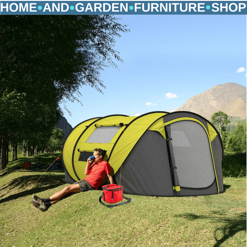 4 - 5 Person Waterproof Pop Up Camping Tent w/ Mesh Windows & Carry Bag for Family - Home and Garden Furniture Shop - rustic - furniture
