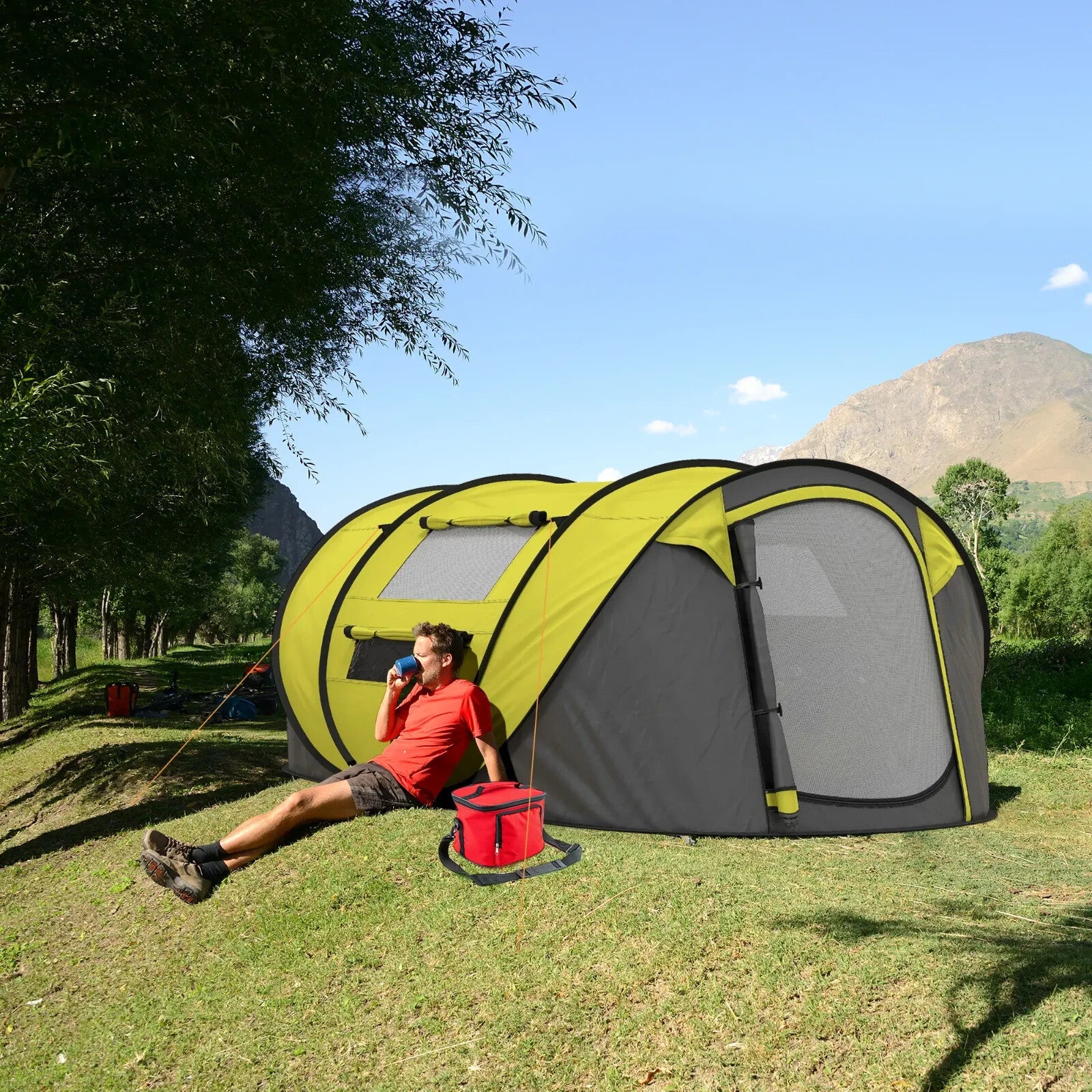 4 - 5 Person Waterproof Pop Up Camping Tent w/ Mesh Windows & Carry Bag for Family - Home and Garden Furniture Shop - rustic - furniture
