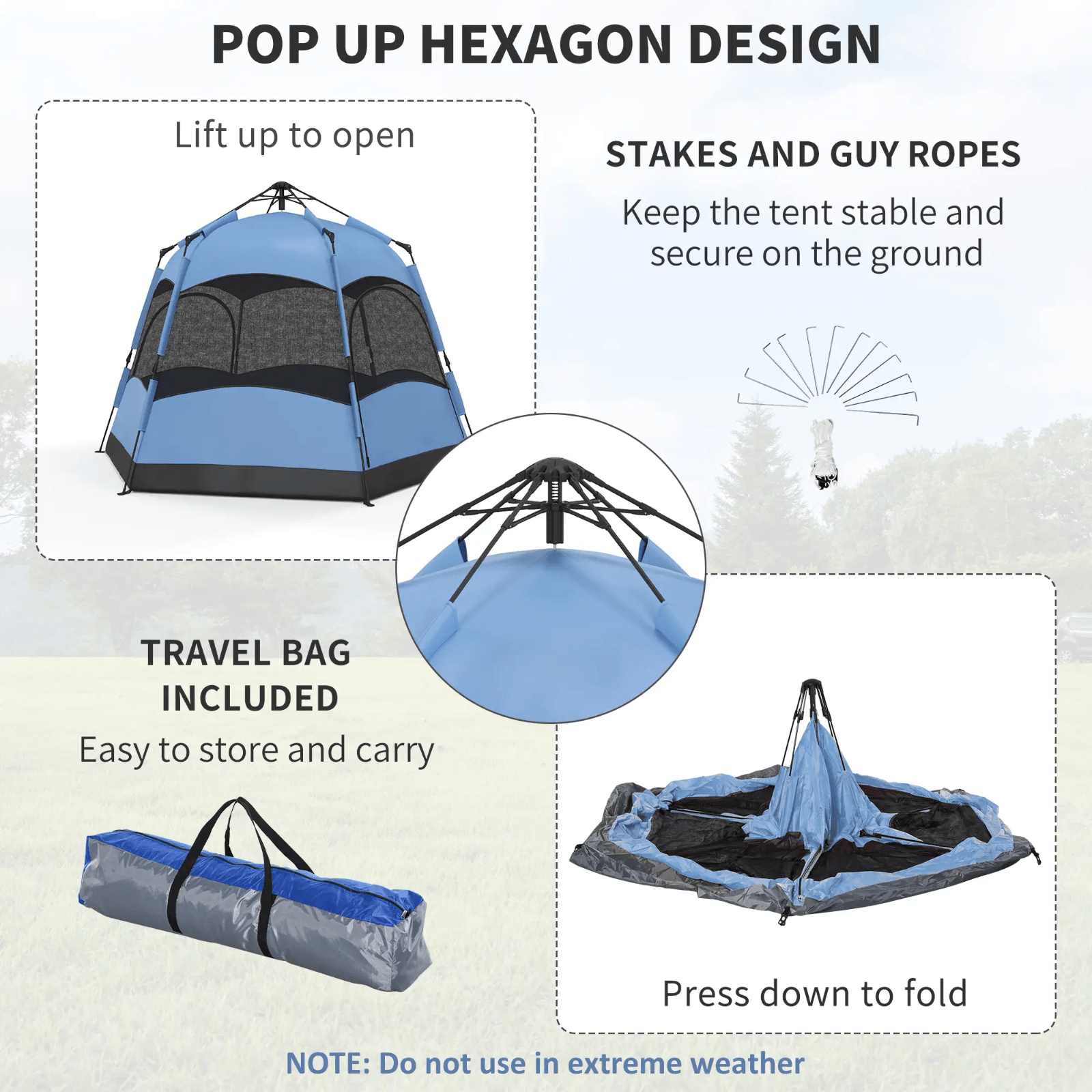 4 6 Man Camping Tent Lift Up Waterproof Ventilation Mesh Windows Blue Air FOXDEN - Home and Garden Furniture Shop - rustic - furniture