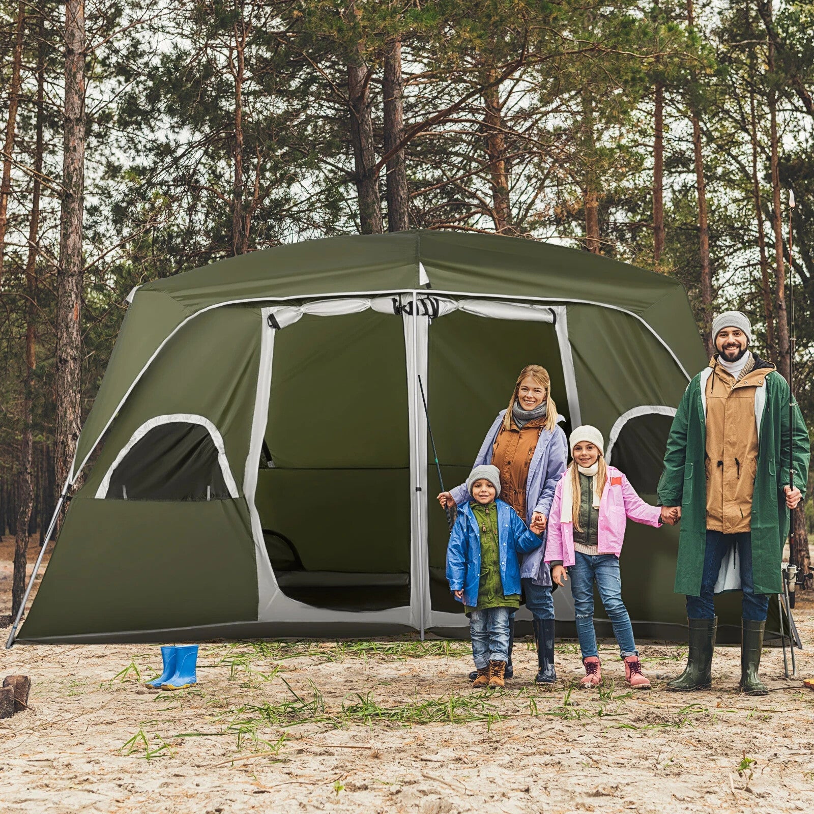 4 - 8 Person Family Camping Tent 2 Room Shelter w/ Mesh Windows for Hiking Outdoor - Home and Garden Furniture Shop - rustic - furniture