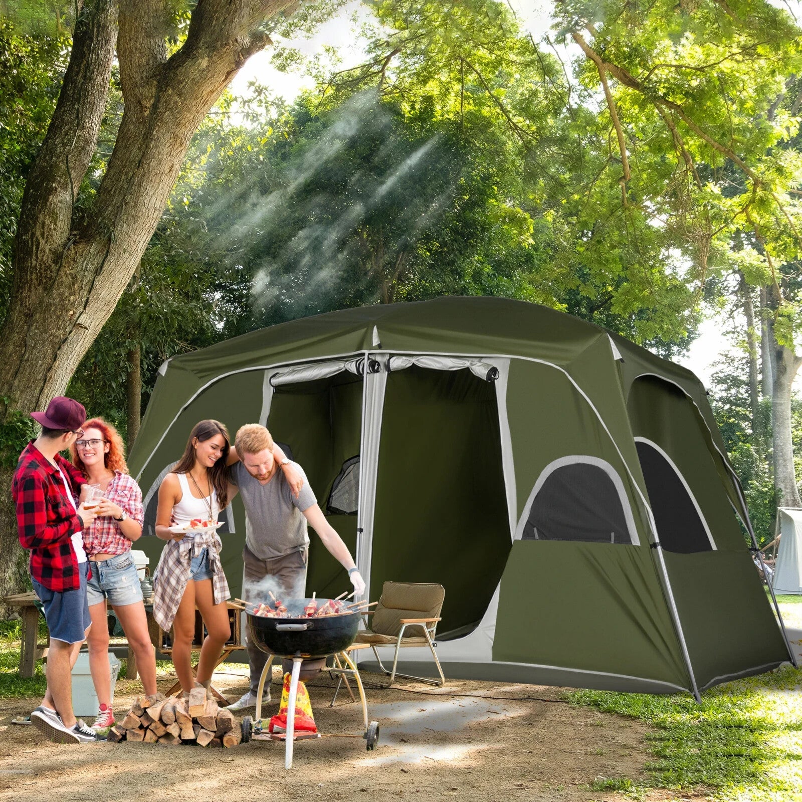 4 - 8 Person Family Camping Tent 2 Room Shelter w/ Mesh Windows for Hiking Outdoor - Home and Garden Furniture Shop - rustic - furniture