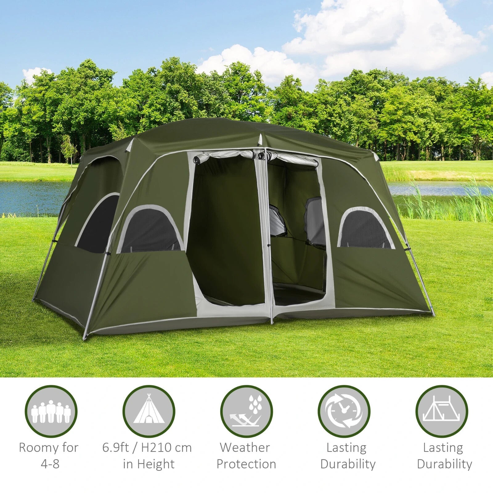 4 - 8 Person Family Camping Tent 2 Room Shelter w/ Mesh Windows for Hiking Outdoor - Home and Garden Furniture Shop - rustic - furniture