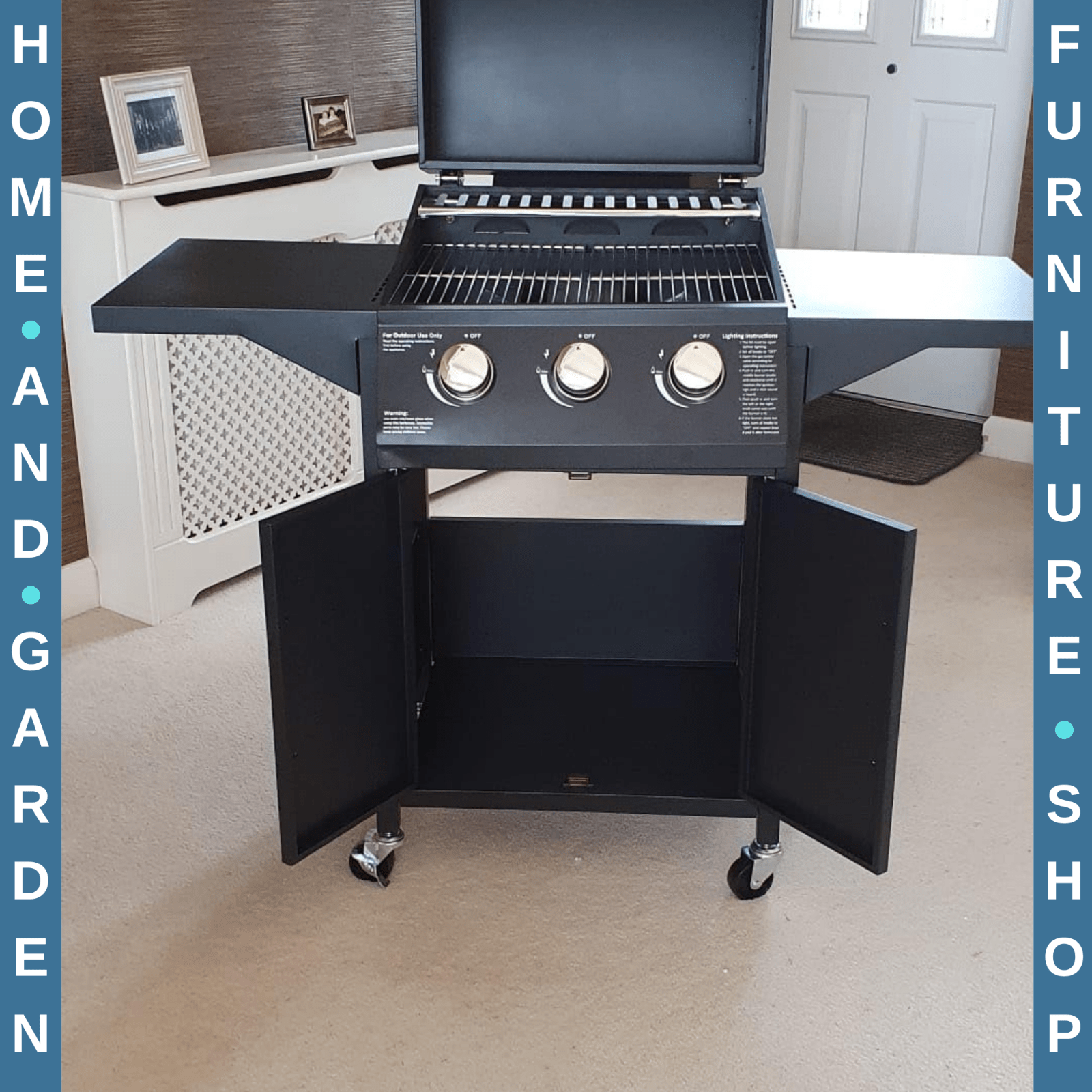 4 Burner Gas BBQ Grill with Trolley Storage Warming Rack Outdoor Barbecue Shelve - Home and Garden Furniture Shop - rustic - furniture