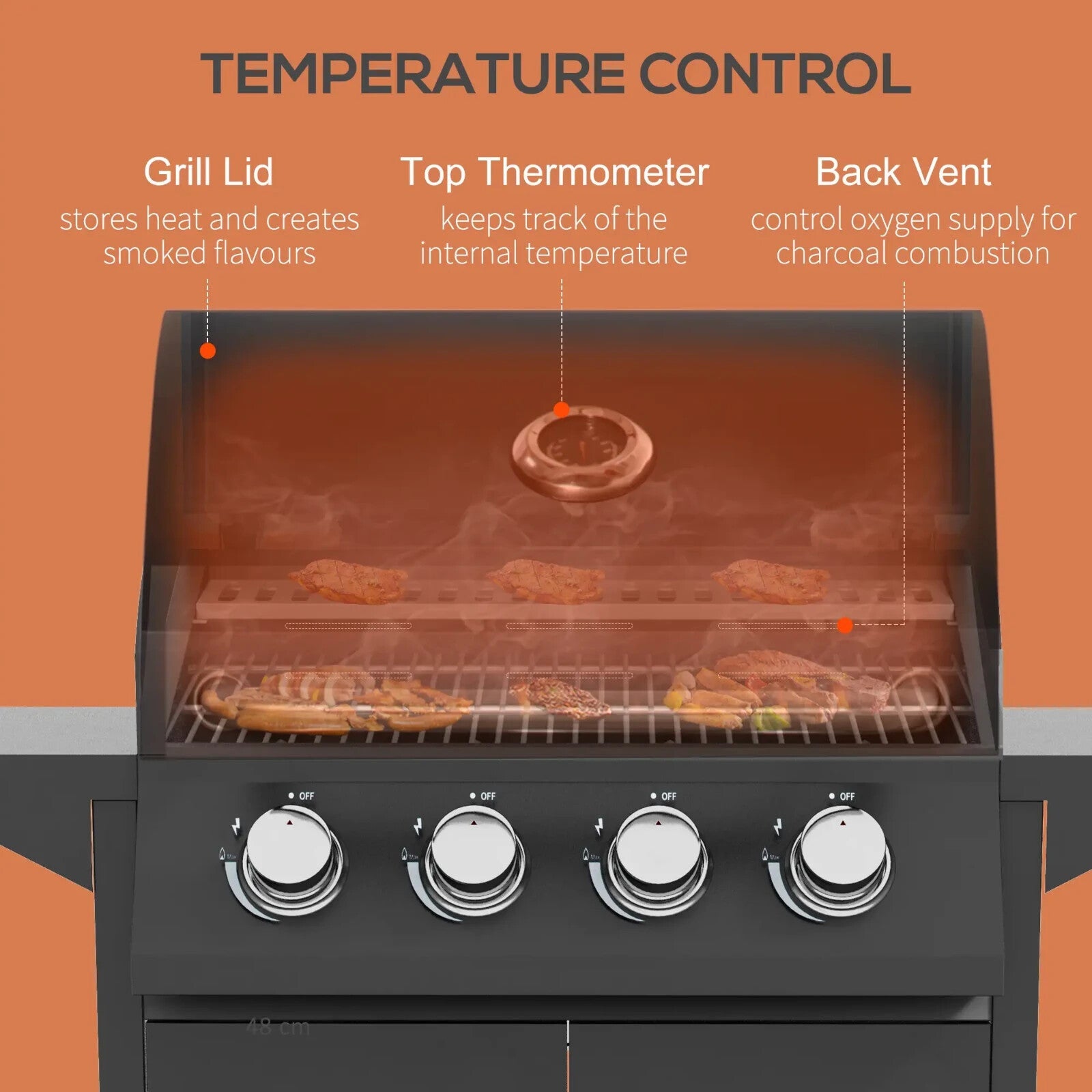 4 Burner Gas BBQ Grill with Trolley Storage Warming Rack Outdoor Barbecue Shelve - Home and Garden Furniture Shop - rustic - furniture