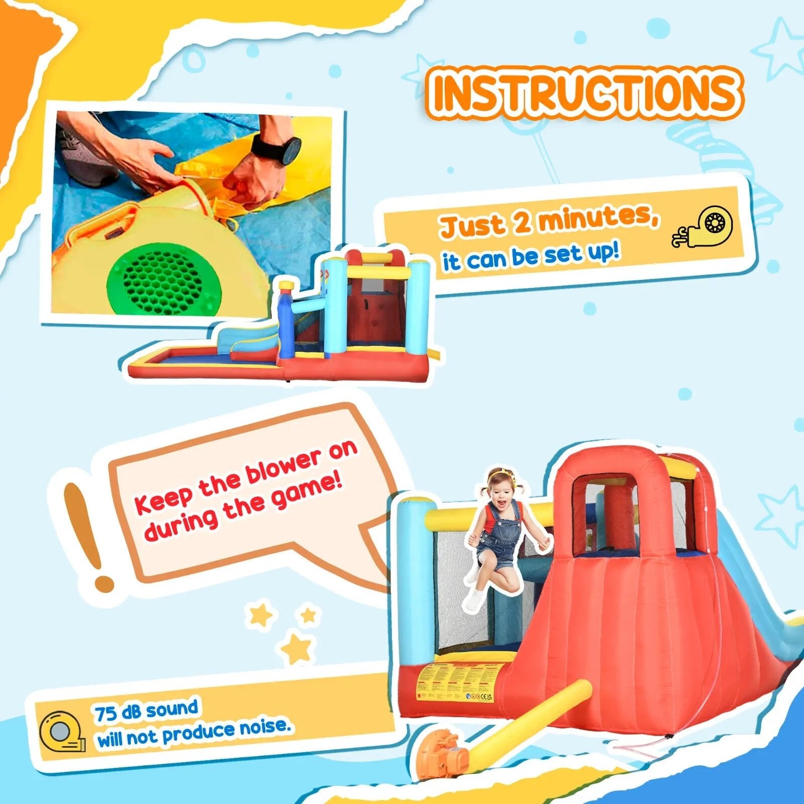 4 in 1 Bouncy Castle with Slide Pool Trampoline Climbing Wall and Air Blower - Home and Garden Furniture Shop - rustic - furniture