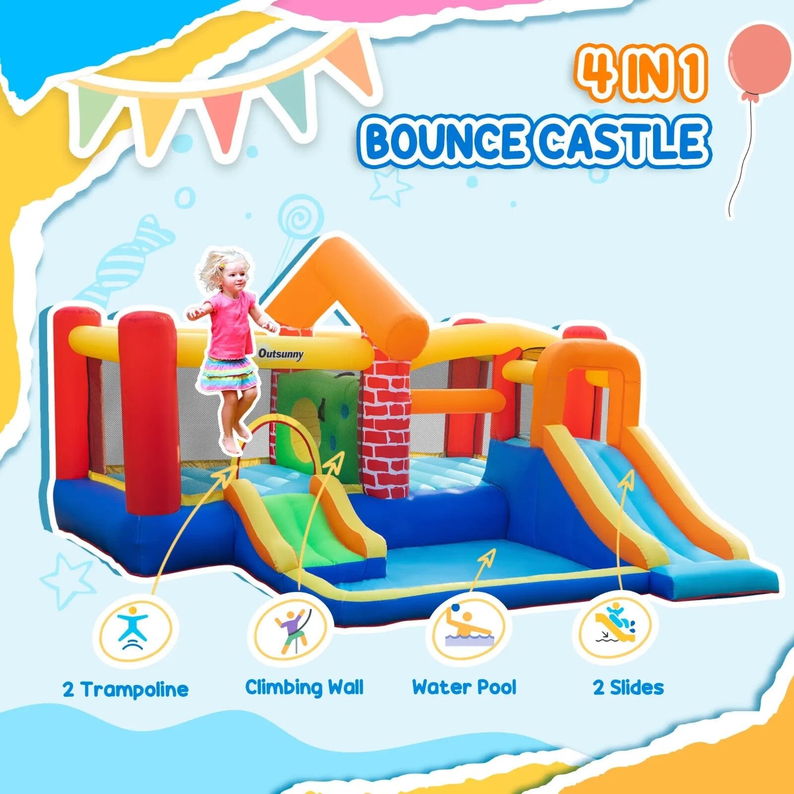 4 in 1 Kids Inflatable Bouncy Castle with Double Slide Pool and Climbing Wall - Home and Garden Furniture Shop - rustic - furniture
