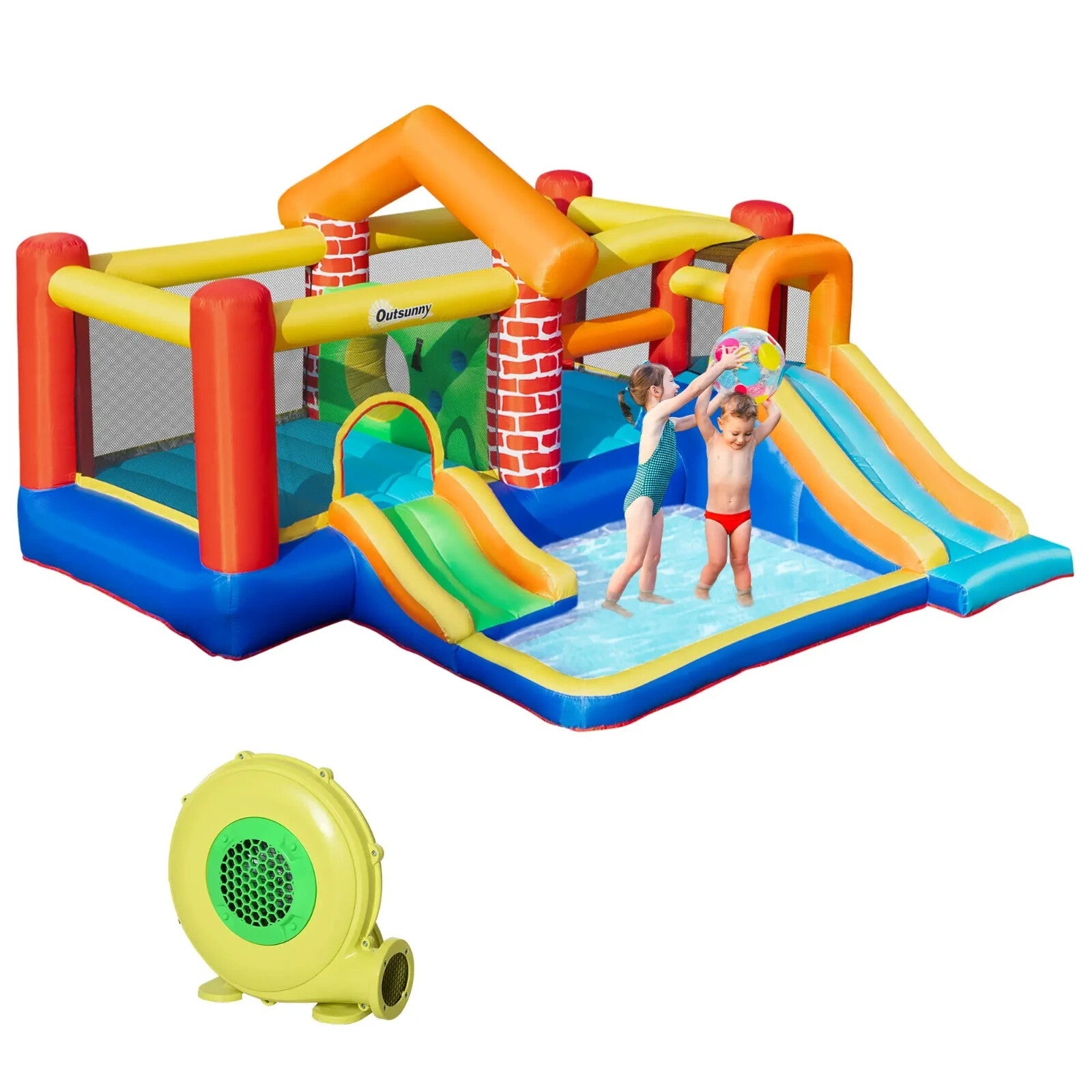 4 in 1 Kids Inflatable Bouncy Castle with Double Slide Pool and Climbing Wall - Home and Garden Furniture Shop - rustic - furniture