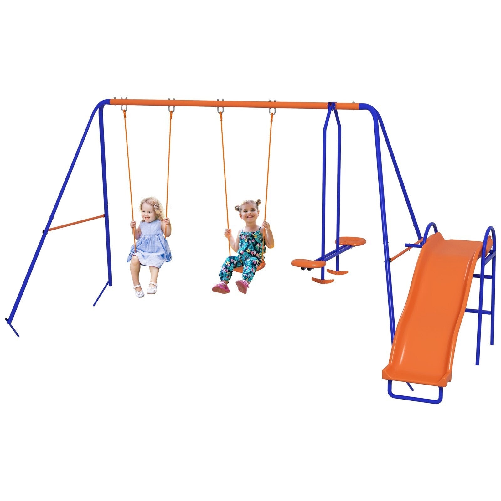4 in 1 Metal Garden Swing Set with Slide Glider Ladder and Double Swings for Kid - Home and Garden Furniture Shop - rustic - furniture