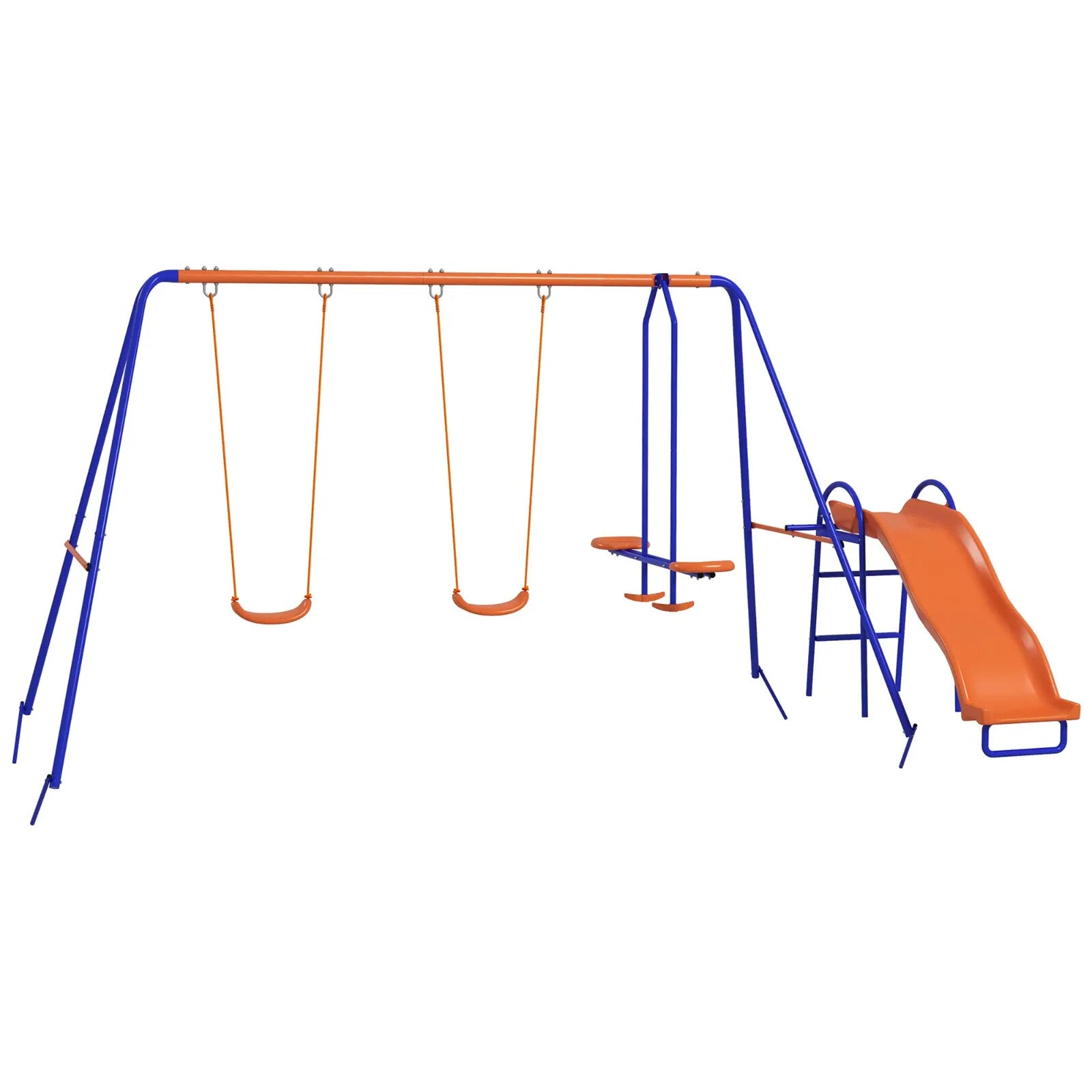 4 in 1 Metal Garden Swing Set with Slide Glider Ladder and Double Swings for Kid - Home and Garden Furniture Shop - rustic - furniture