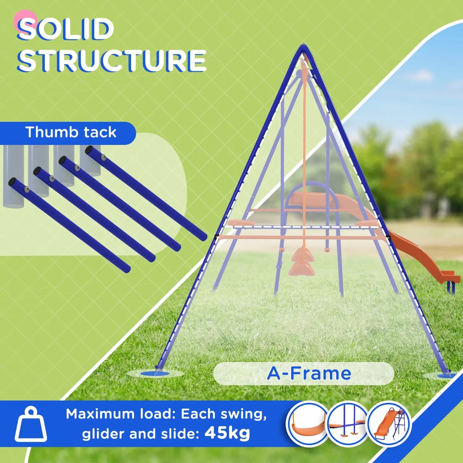 4 in 1 Metal Garden Swing Set with Slide Glider Ladder and Double Swings for Kid - Home and Garden Furniture Shop - rustic - furniture