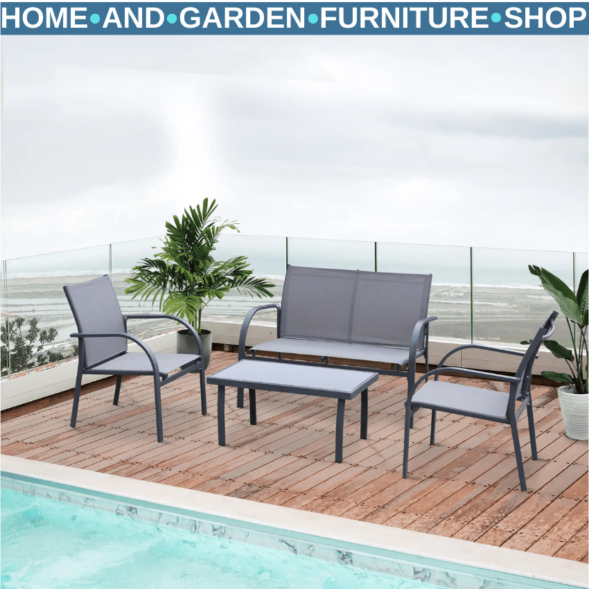 4 Pcs Outdoor Dining Set with Loveseat Chairs Glass Table Steel Garden Furniture - Home and Garden Furniture Shop - rustic - furniture