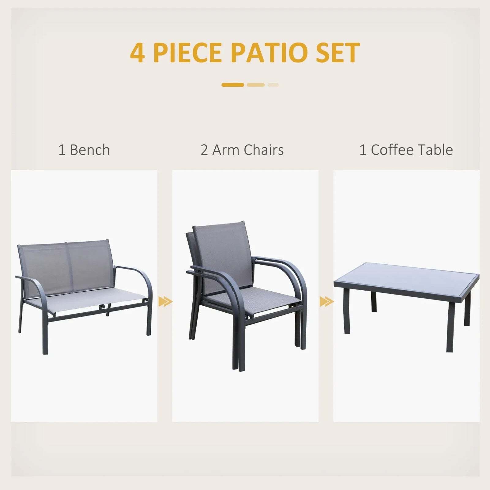 4 Pcs Outdoor Dining Set with Loveseat Chairs Glass Table Steel Garden Furniture - Home and Garden Furniture Shop - rustic - furniture