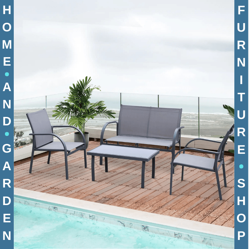 4 Pcs Outdoor Dining Set with Loveseat Chairs Glass Table Steel Garden Furniture - Home and Garden Furniture Shop - rustic - furniture