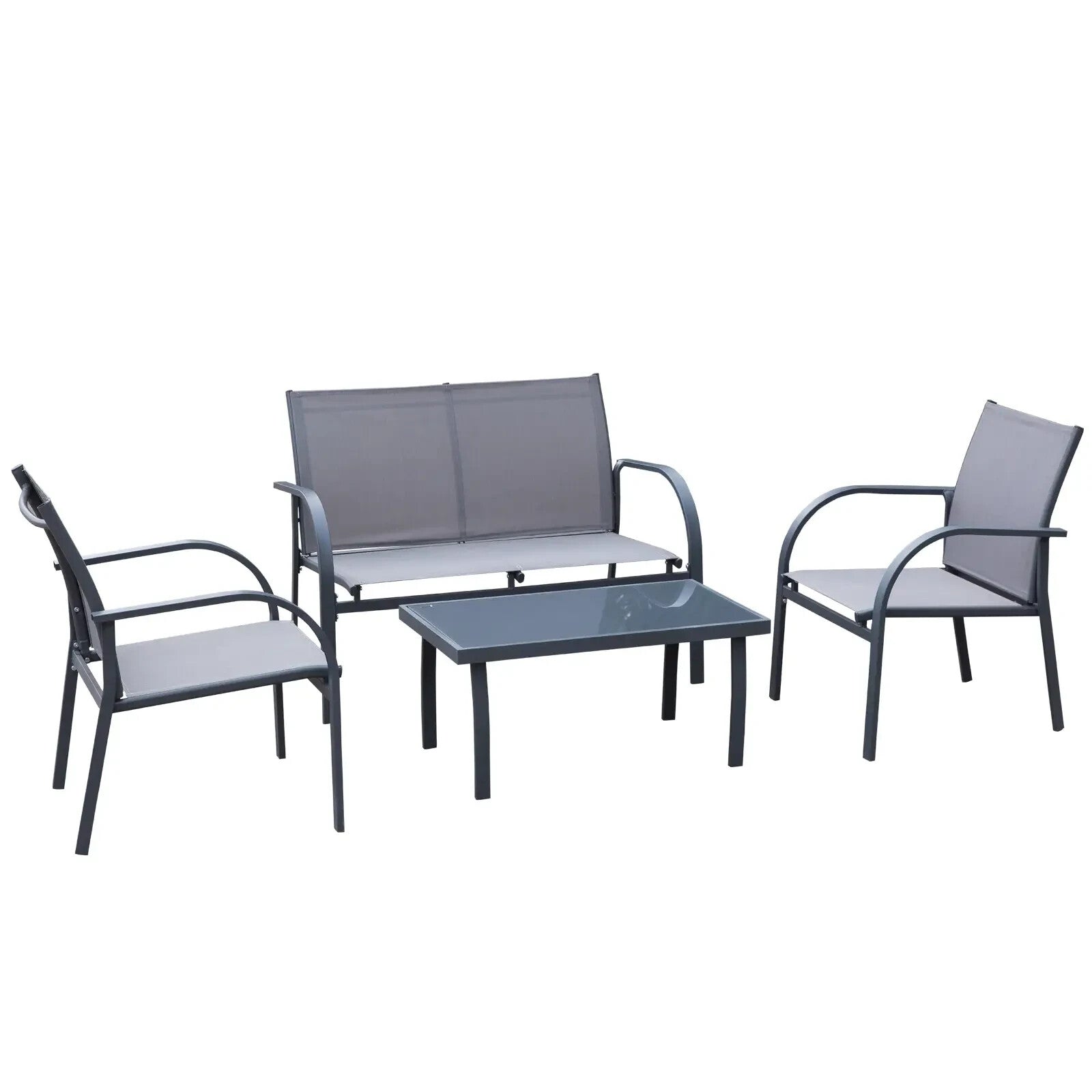 4 Pcs Outdoor Dining Set with Loveseat Chairs Glass Table Steel Garden Furniture - Home and Garden Furniture Shop - rustic - furniture