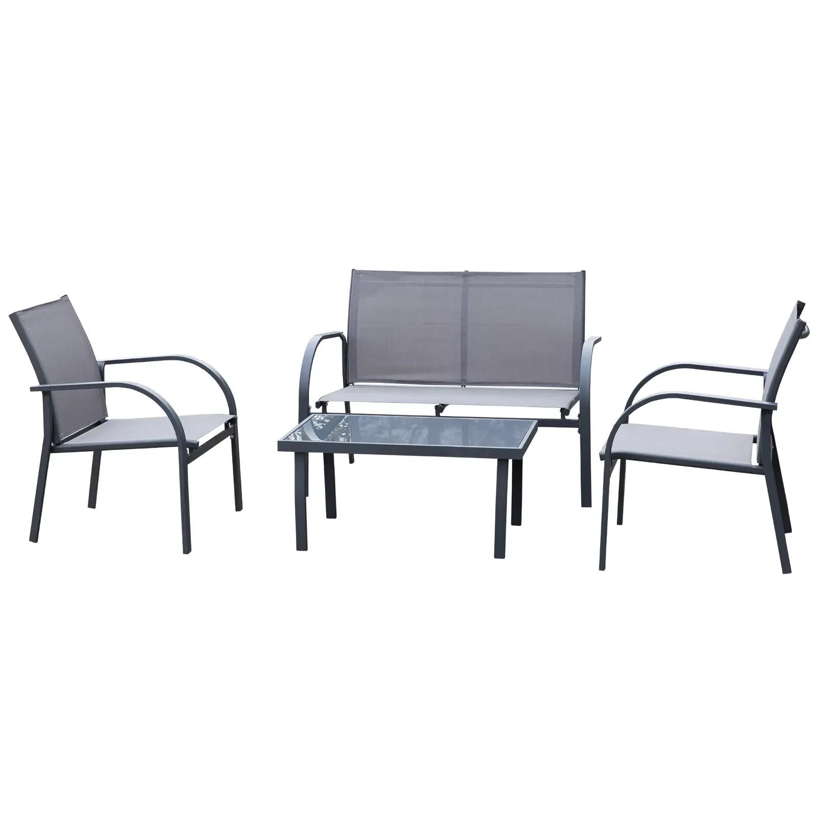 4 Pcs Outdoor Dining Set with Loveseat Chairs Glass Table Steel Garden Furniture - Home and Garden Furniture Shop - rustic - furniture