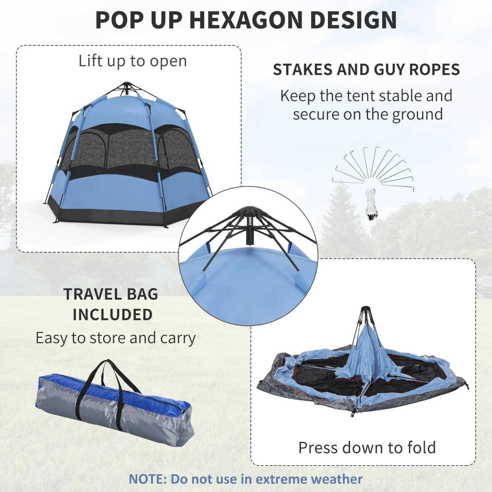 4 Person Hexagon Dome Tent Pop Up Camping Shelter with Rainfly and Welded Floor - Home and Garden Furniture Shop - rustic - furniture