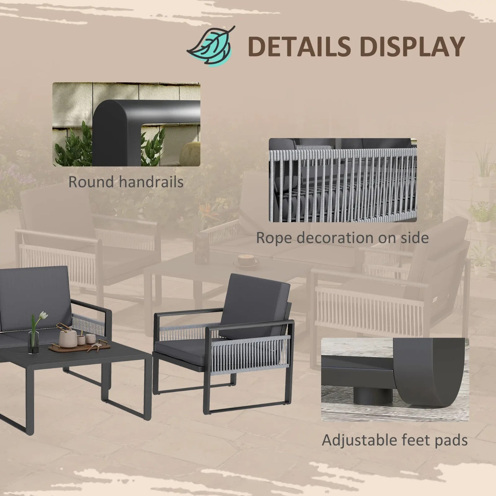 4 Piece Aluminium Garden Dining Set Outdoor Patio Furniture w/ Cushions Included - Home and Garden Furniture Shop - rustic - furniture
