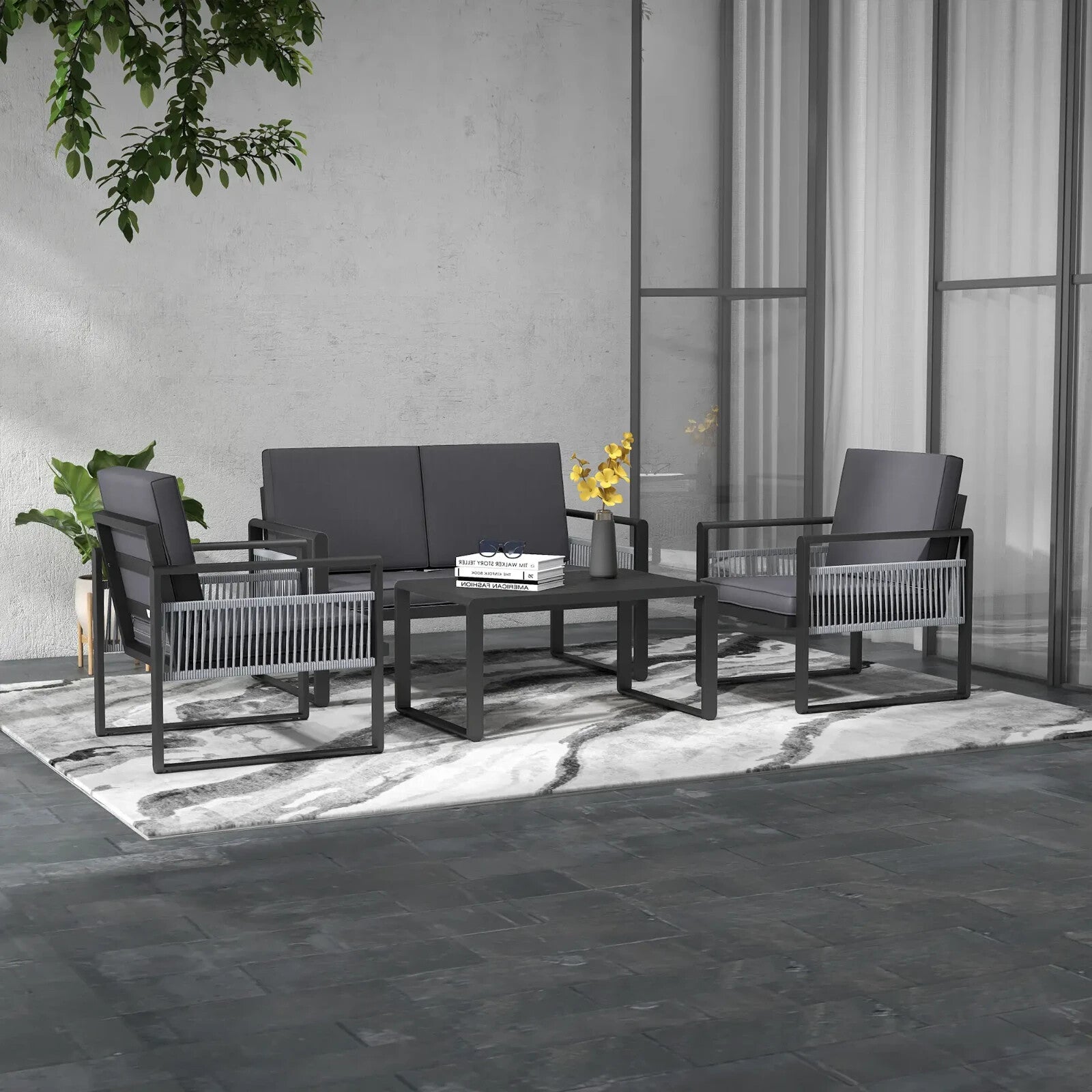 4 Piece Aluminium Garden Dining Set Outdoor Patio Furniture w/ Cushions Included - Home and Garden Furniture Shop - rustic - furniture