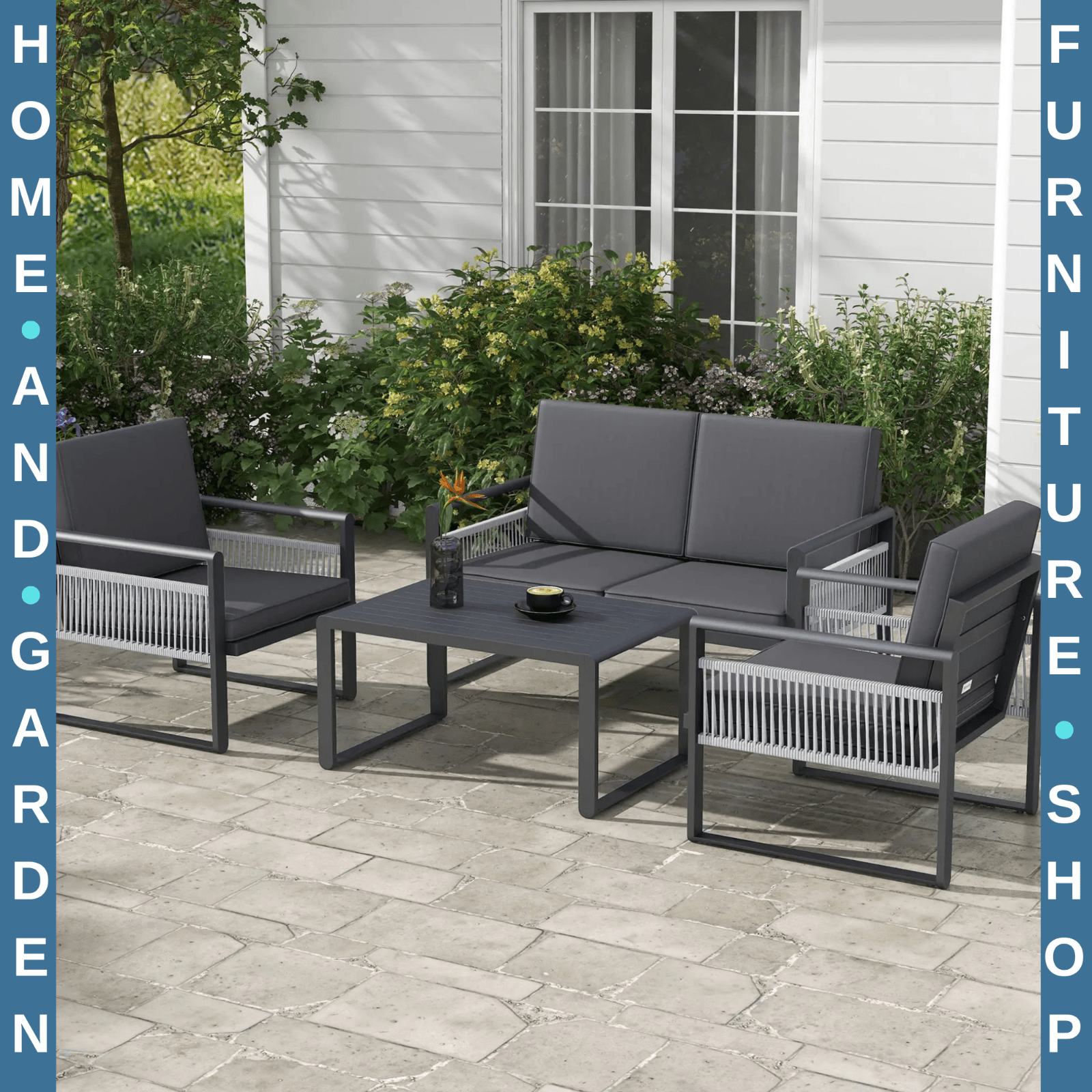 4 Piece Aluminium Garden Dining Set Outdoor Patio Furniture w/ Cushions Included - Home and Garden Furniture Shop - rustic - furniture