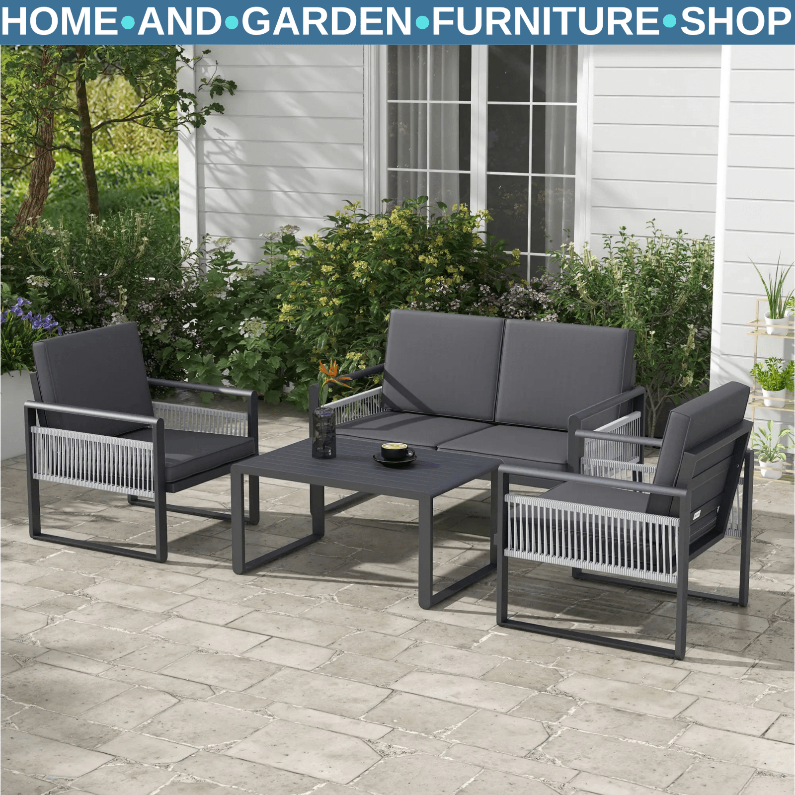 4 Piece Aluminium Garden Dining Set Outdoor Patio Furniture w/ Cushions Included - Home and Garden Furniture Shop - rustic - furniture