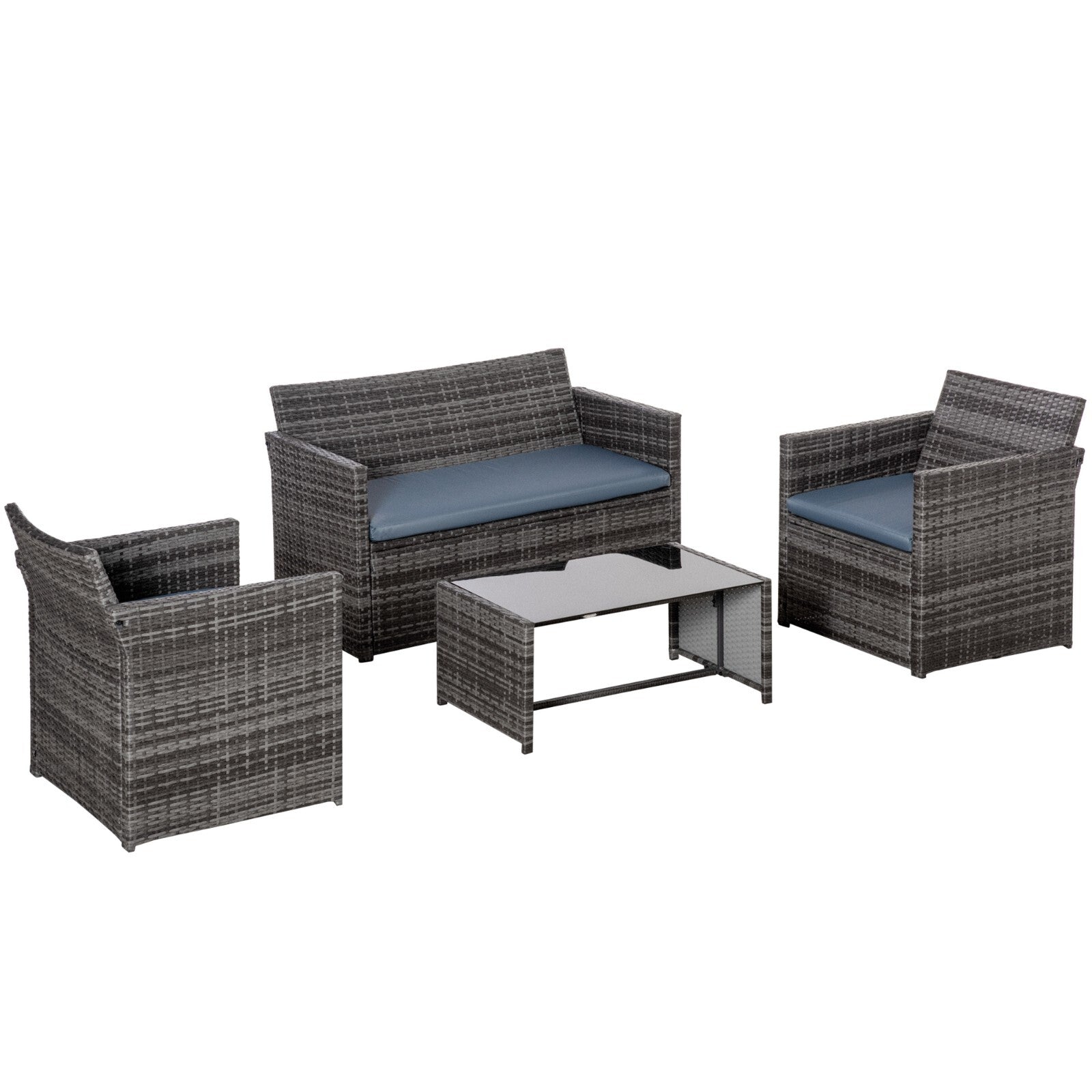4 Piece Aluminium Garden Dining Set with Sofa Chairs Glass Table and Cushions - Home and Garden Furniture Shop - rustic - furniture