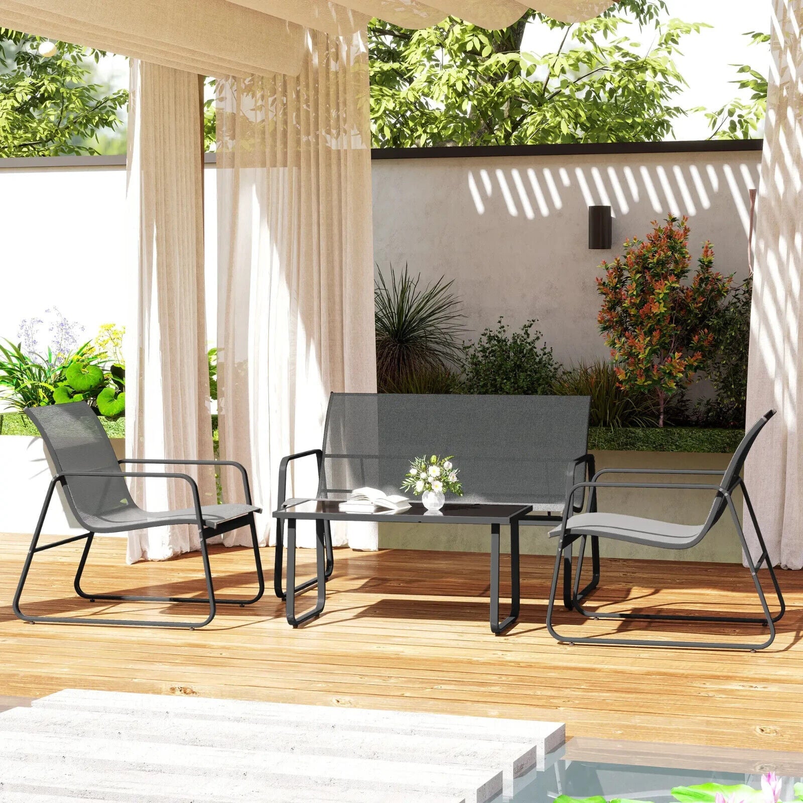 4 Piece Garden Furniture Set Outdoor Patio Sofa w/ Double Single Chairs & Table - Home and Garden Furniture Shop - #rustic - furniture#