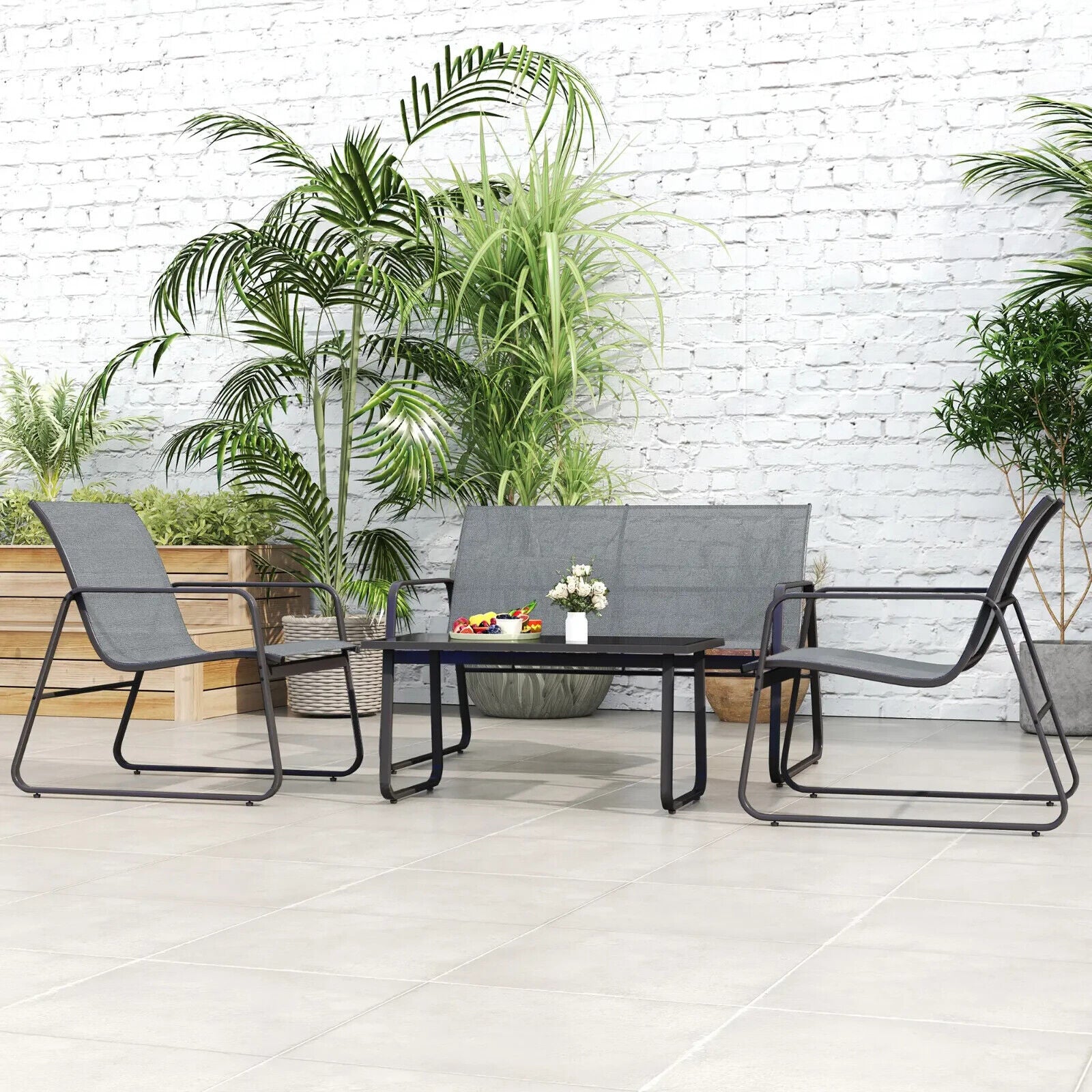 4 Piece Garden Furniture Set Outdoor Patio Sofa w/ Double Single Chairs & Table - Home and Garden Furniture Shop - #rustic - furniture#