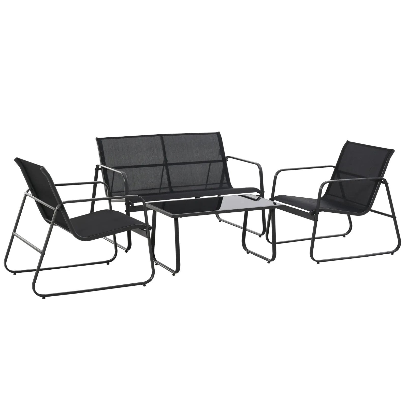 4 Piece Garden Furniture Set with Sofa Chairs & Glass Table Patio Seating Black - Home and Garden Furniture Shop - rustic - furniture