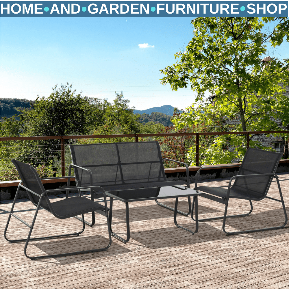 4 Piece Garden Furniture Set with Sofa Chairs & Glass Table Patio Seating Black - Home and Garden Furniture Shop - rustic - furniture