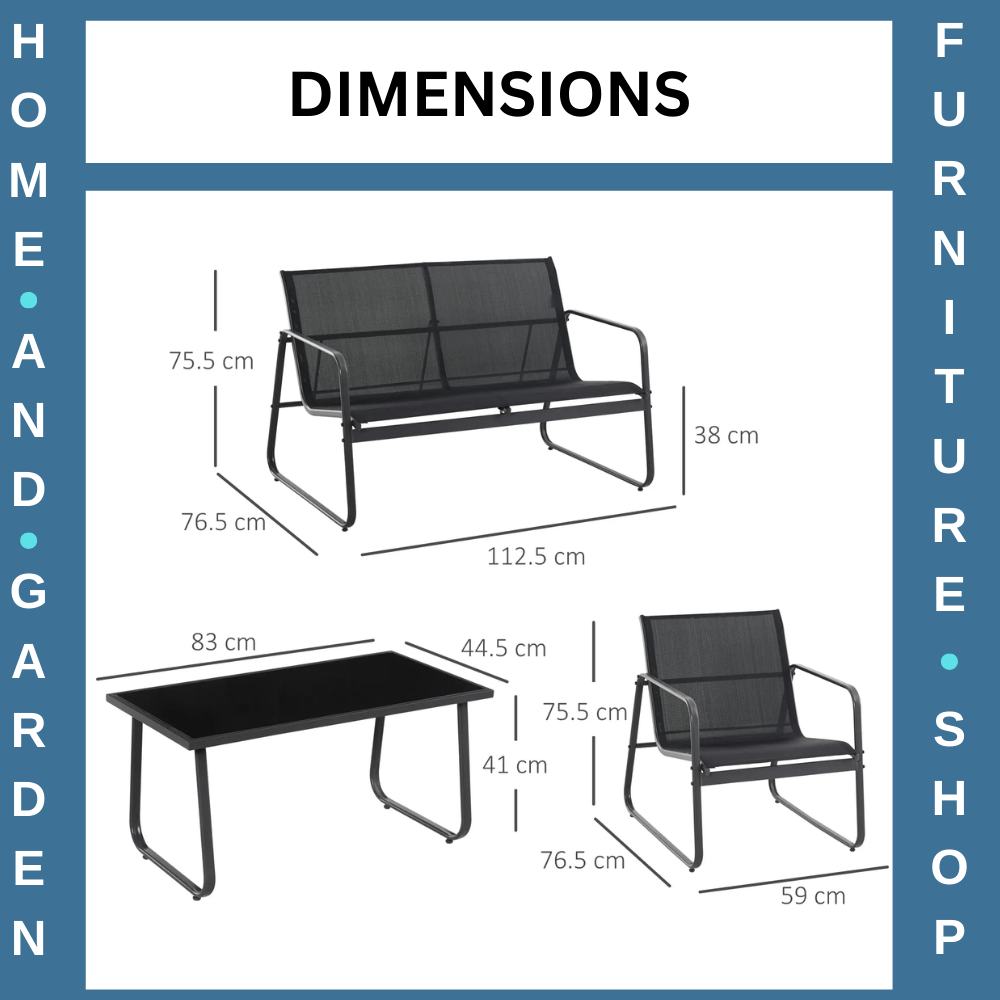 4 Piece Garden Furniture Set with Sofa Chairs & Glass Table Patio Seating Black - Home and Garden Furniture Shop - rustic - furniture