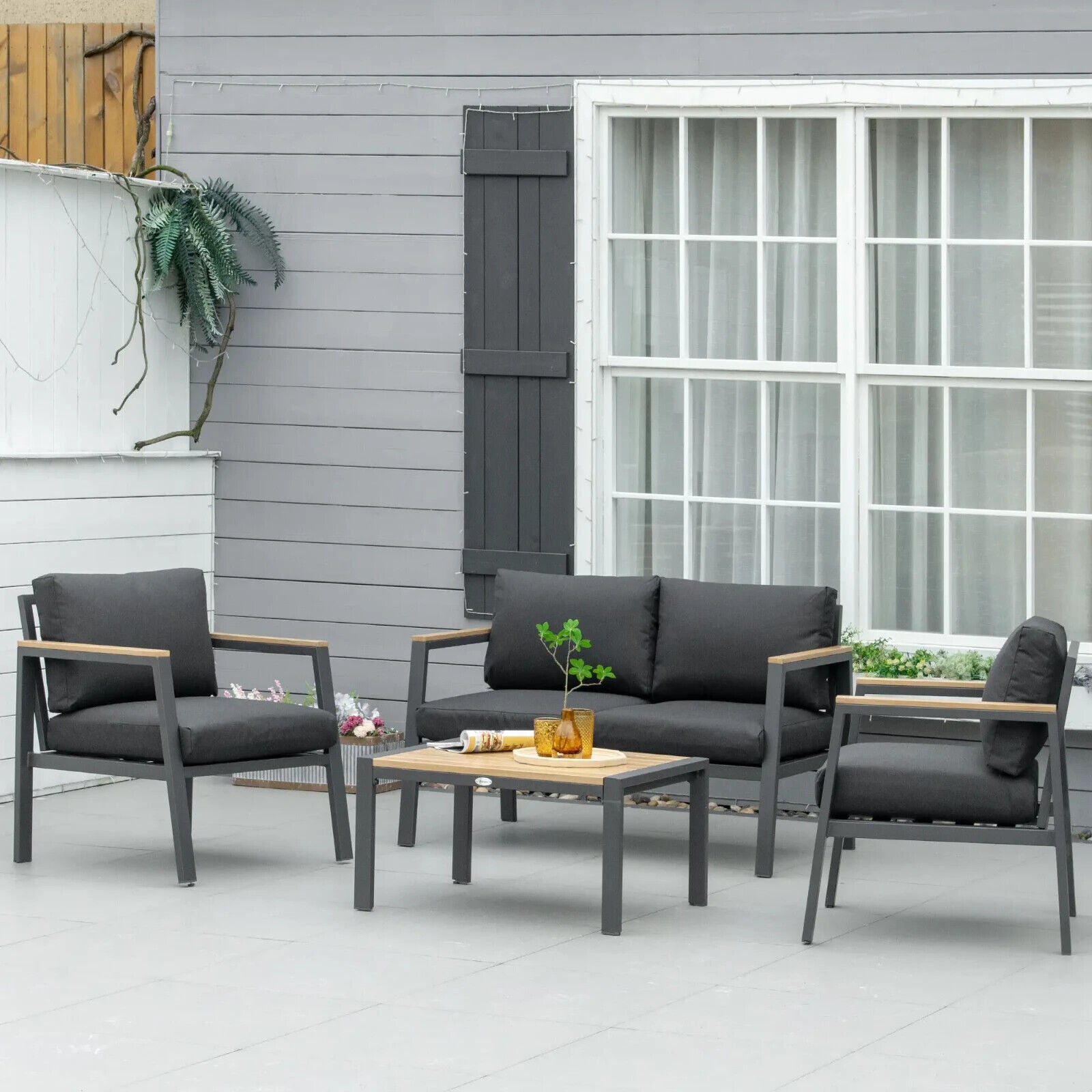 4 Piece Garden Sofa Set Aluminium 4 Seater Outdoor Furniture Conversation Set - Home and Garden Furniture Shop - #rustic - furniture#