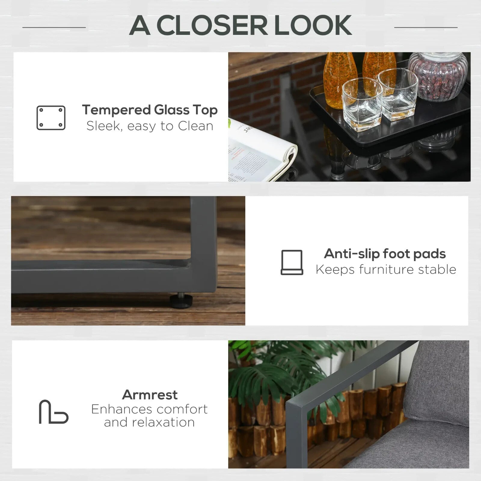 4 Piece Garden Sofa Set w/Armchairs Bench & Side Table Aluminium Frame Patio Set - Home and Garden Furniture Shop - rustic - furniture