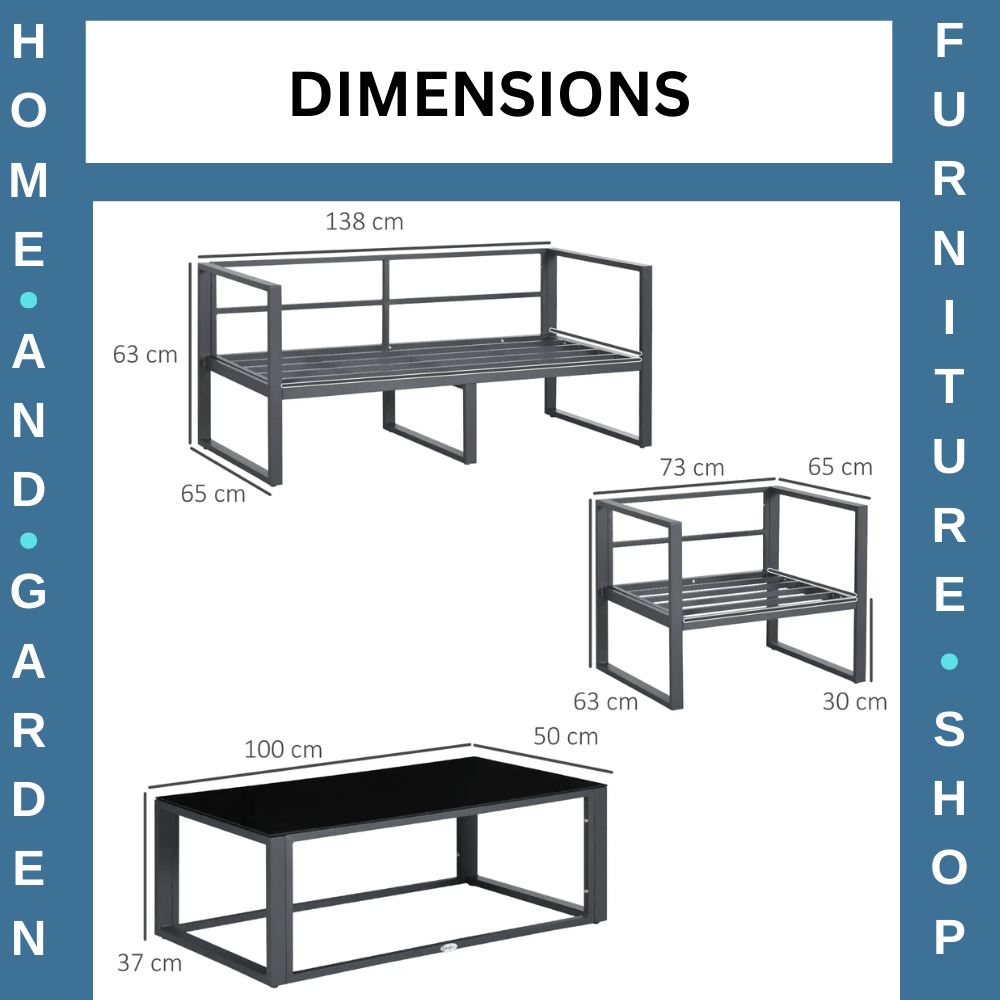 4 Piece Garden Sofa Set w/Armchairs Bench & Side Table Aluminium Frame Patio Set - Home and Garden Furniture Shop - rustic - furniture