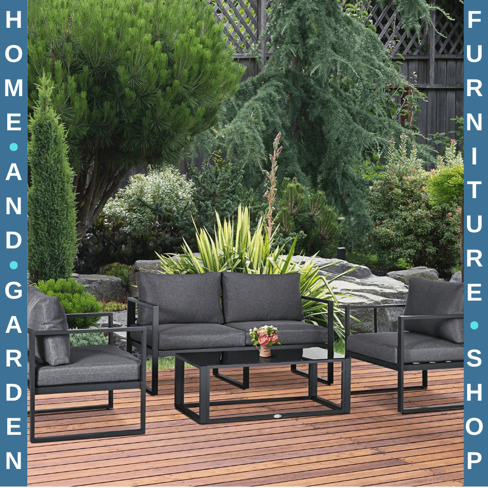 4 Piece Garden Sofa Set w/Armchairs Bench & Side Table Aluminium Frame Patio Set - Home and Garden Furniture Shop - rustic - furniture