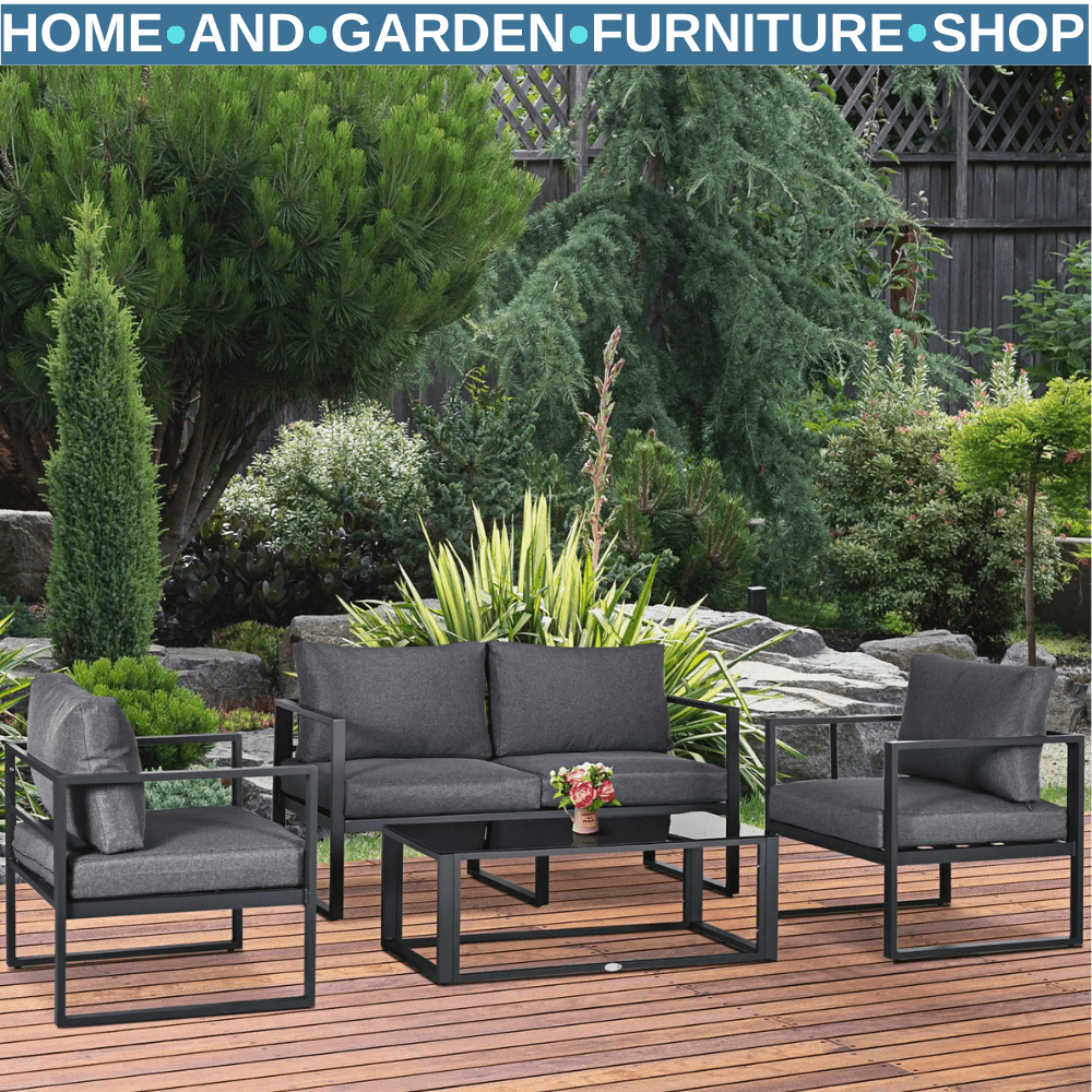 4 Piece Garden Sofa Set w/Armchairs Bench & Side Table Aluminium Frame Patio Set - Home and Garden Furniture Shop - rustic - furniture