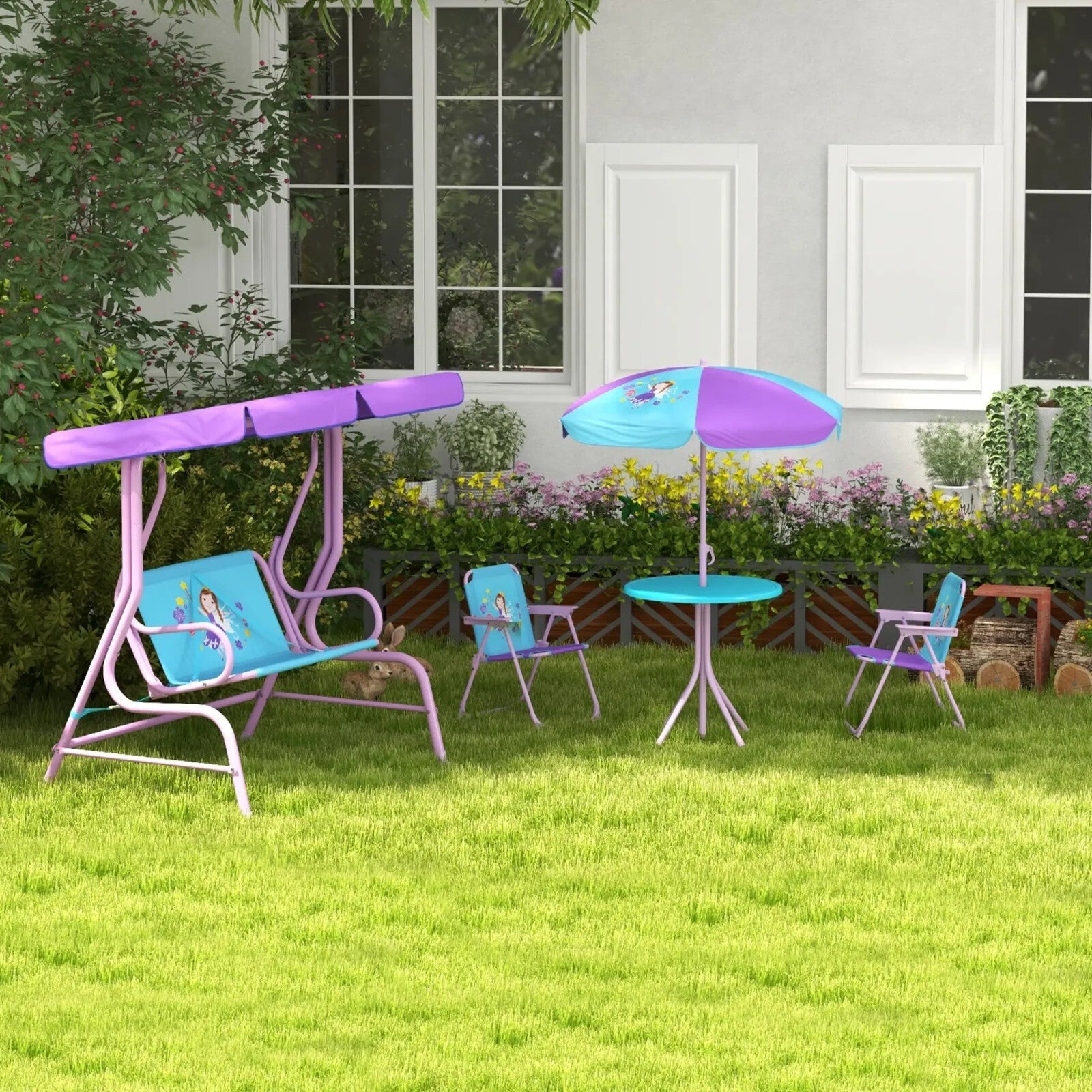 4 Piece Kids Garden Furniture Set with Table Chairs and Adjustable Canopy Theme - Home and Garden Furniture Shop - rustic - furniture