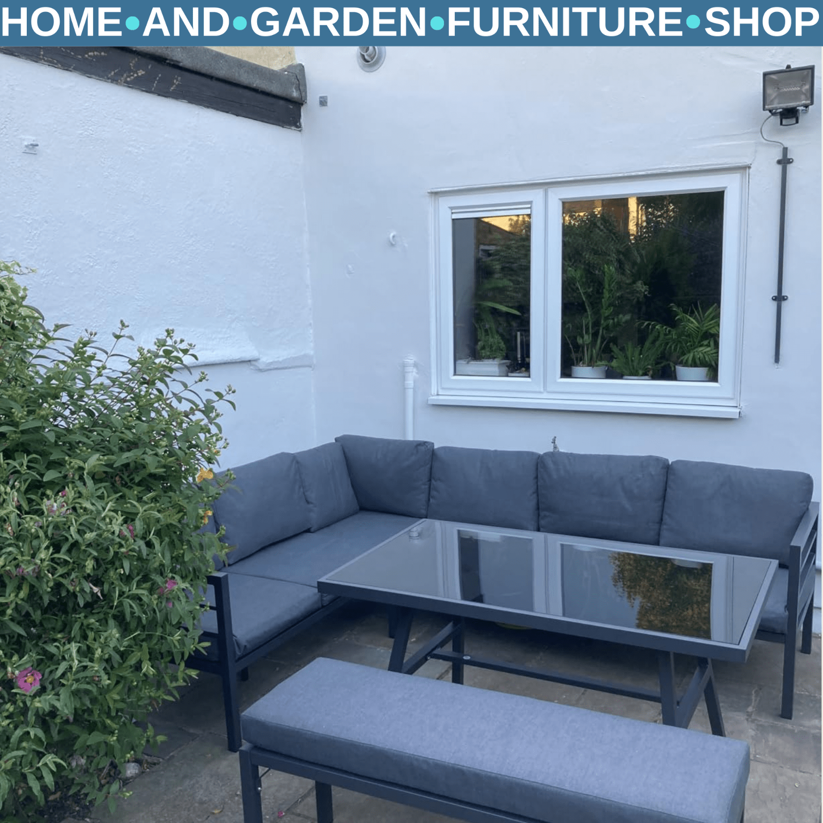 4 Piece L Shaped Garden Furniture Set 8 Seater Aluminium Dining Sofa with Bench - Home and Garden Furniture Shop - rustic - furniture