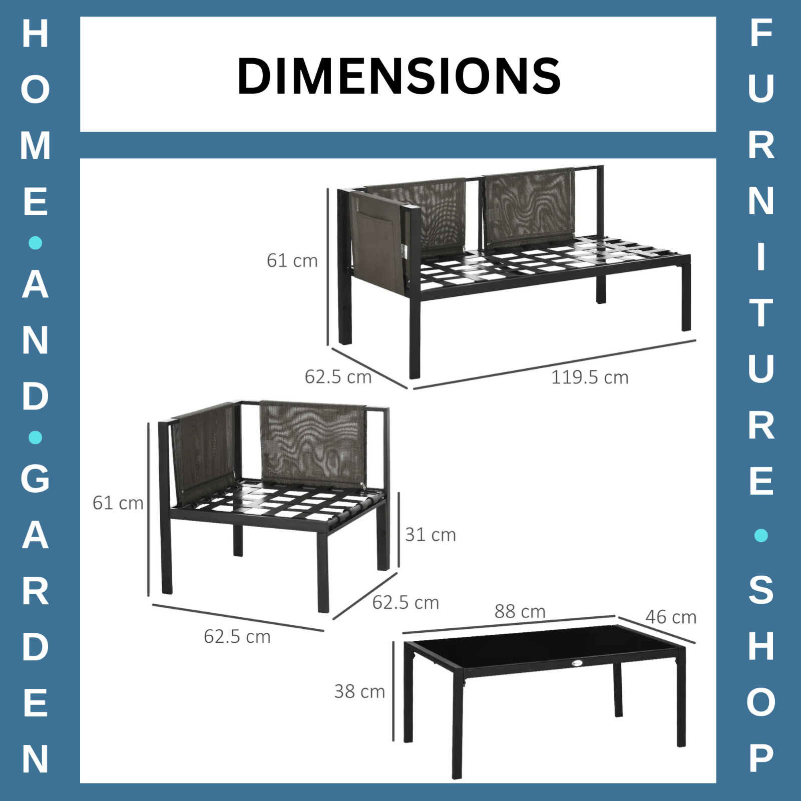 4 Piece Metal Garden Furniture Set with Coffee Table & Mesh Chairs Outdoor Patio - Home and Garden Furniture Shop - #rustic - furniture#