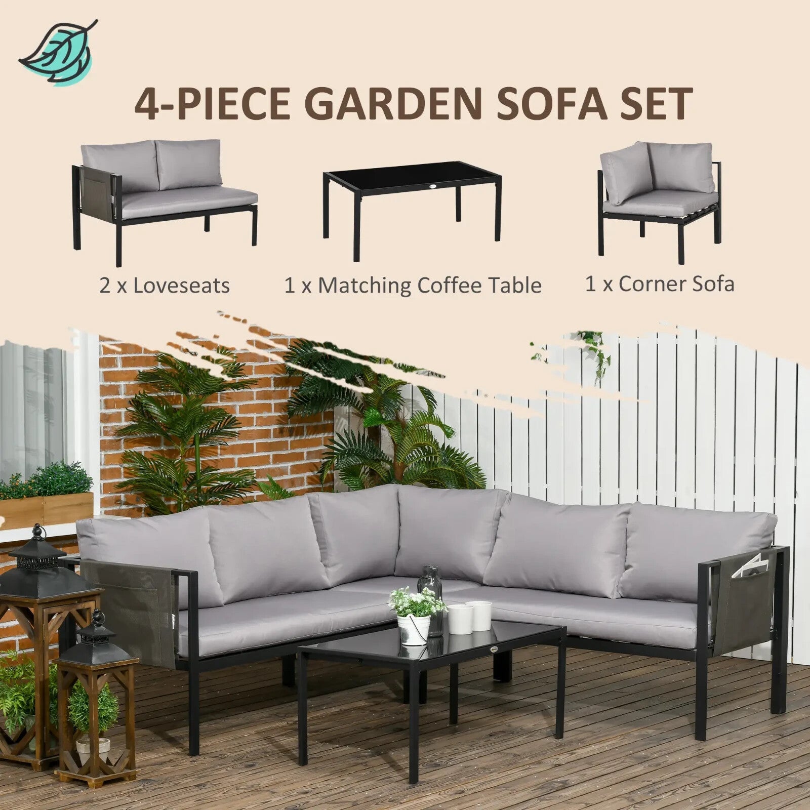 4 Piece Metal Garden Furniture Set with Mesh Chairs & Glass Coffee Table Grey - Home and Garden Furniture Shop - rustic - furniture