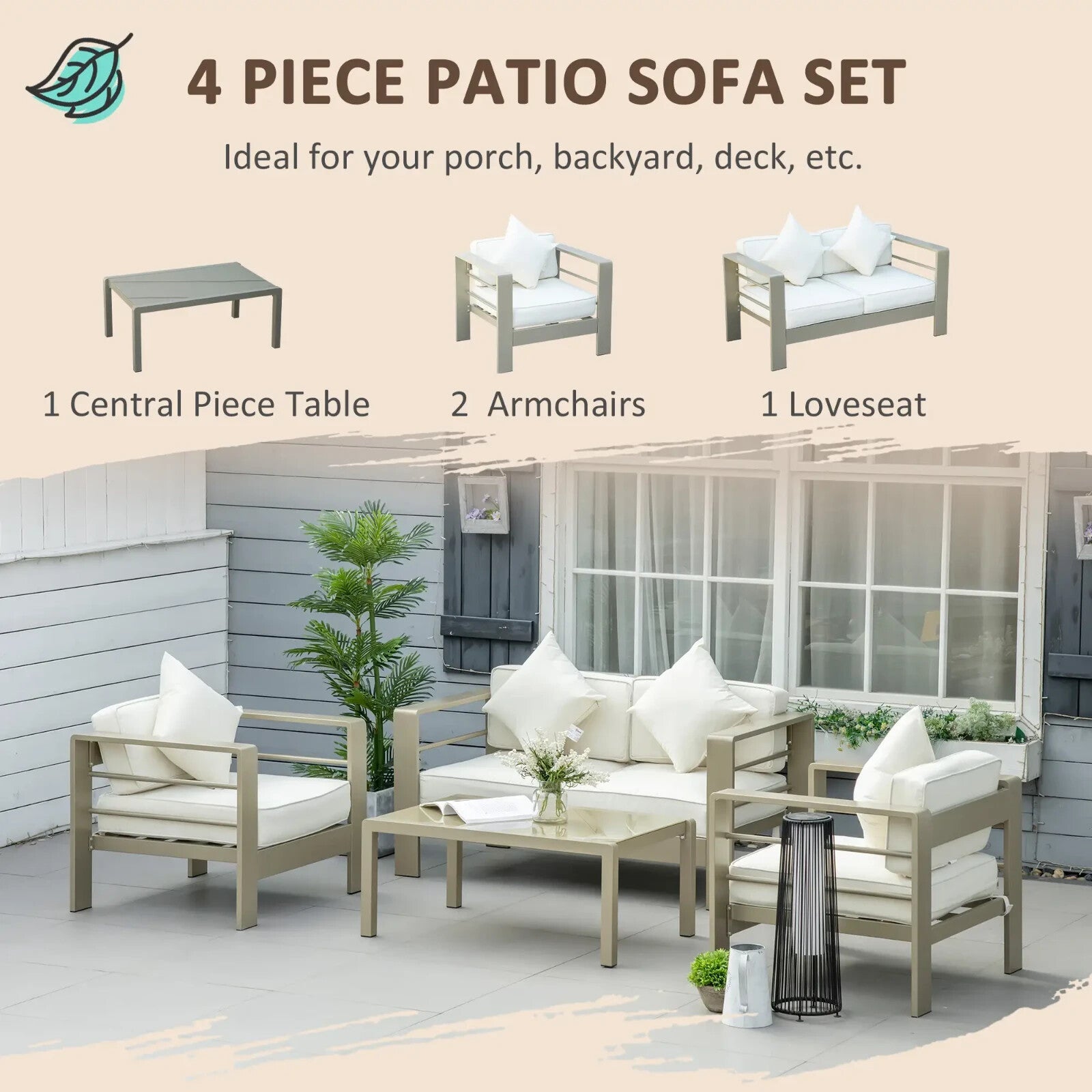 4 - Piece Outdoor Garden Furniture Set with Aluminium Frame and Cushioned Seats - Home and Garden Furniture Shop - rustic - furniture