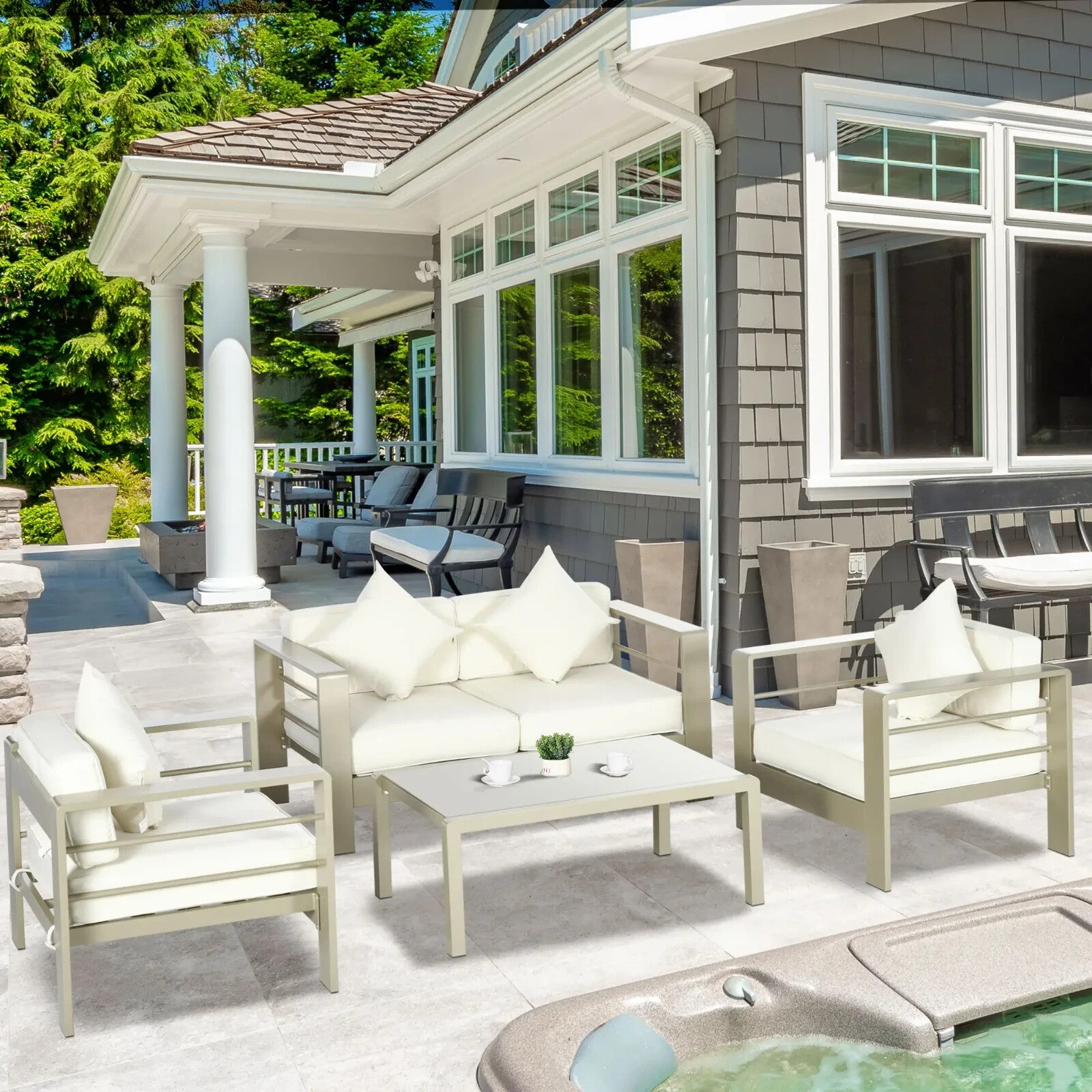 4 - Piece Outdoor Garden Furniture Set with Aluminium Frame and Cushioned Seats - Home and Garden Furniture Shop - rustic - furniture