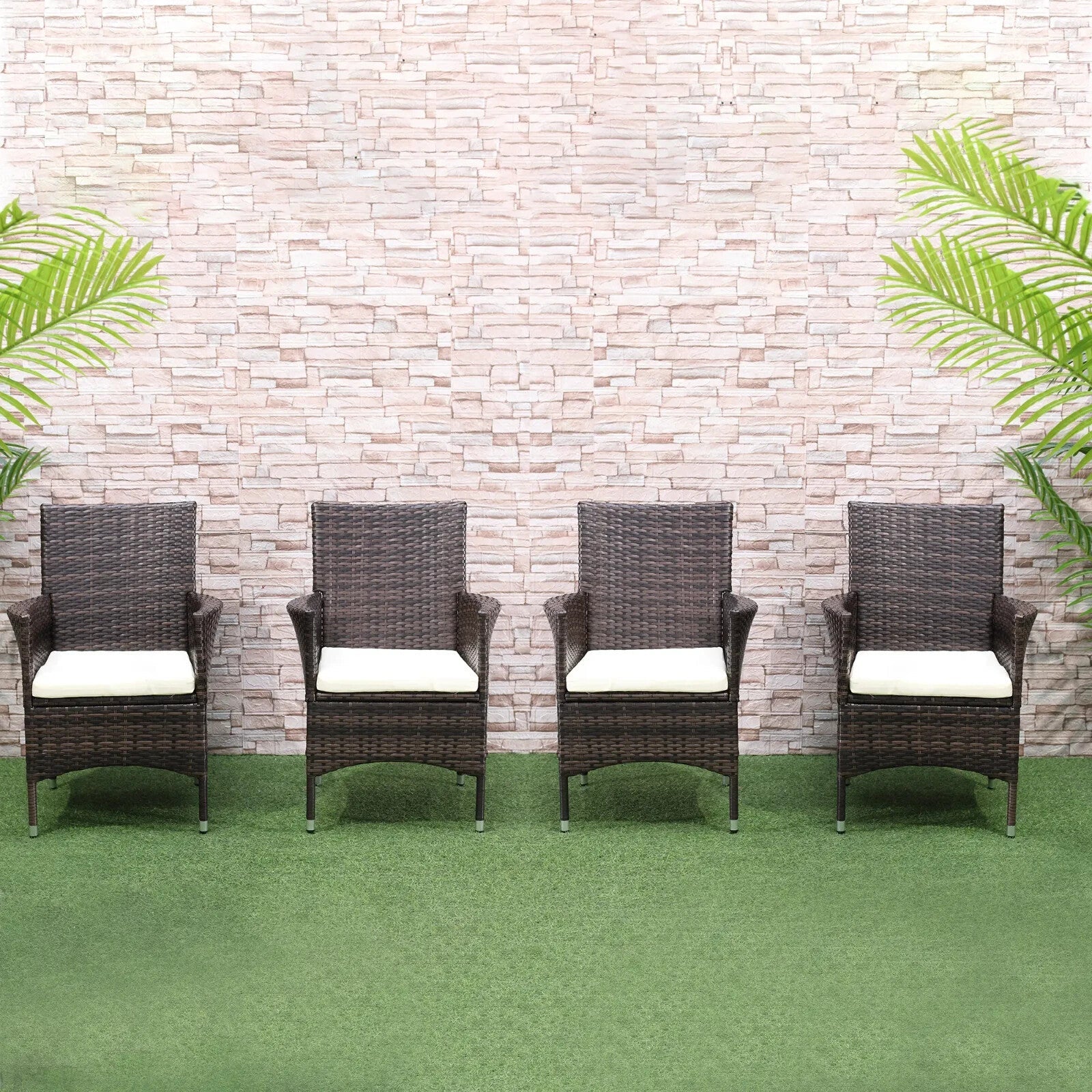 4 Piece Rattan Chair Set with Cushion Patio Sofa Seating Garden Furniture Coffee - Home and Garden Furniture Shop - rustic - furniture