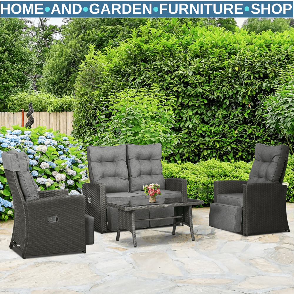 4 Piece Rattan Garden Furniture Set 4 Seater w/ Sofa Reclining Armchair & Table - Home and Garden Furniture Shop - #rustic - furniture#
